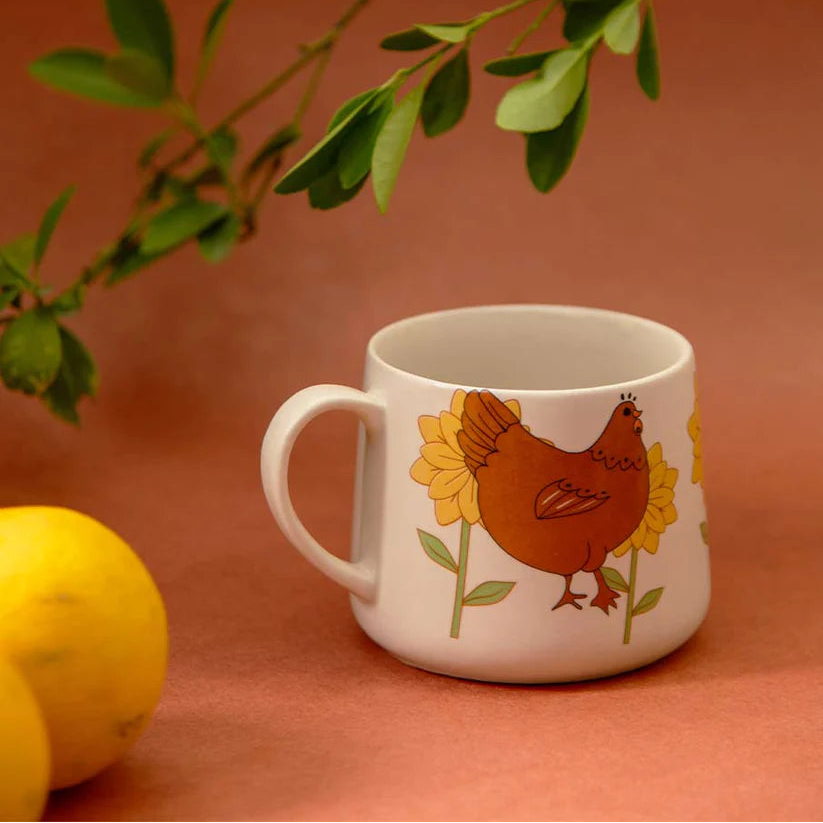Ceramic Coffee Mug with Hen Print - 3.5 x 3 Inches