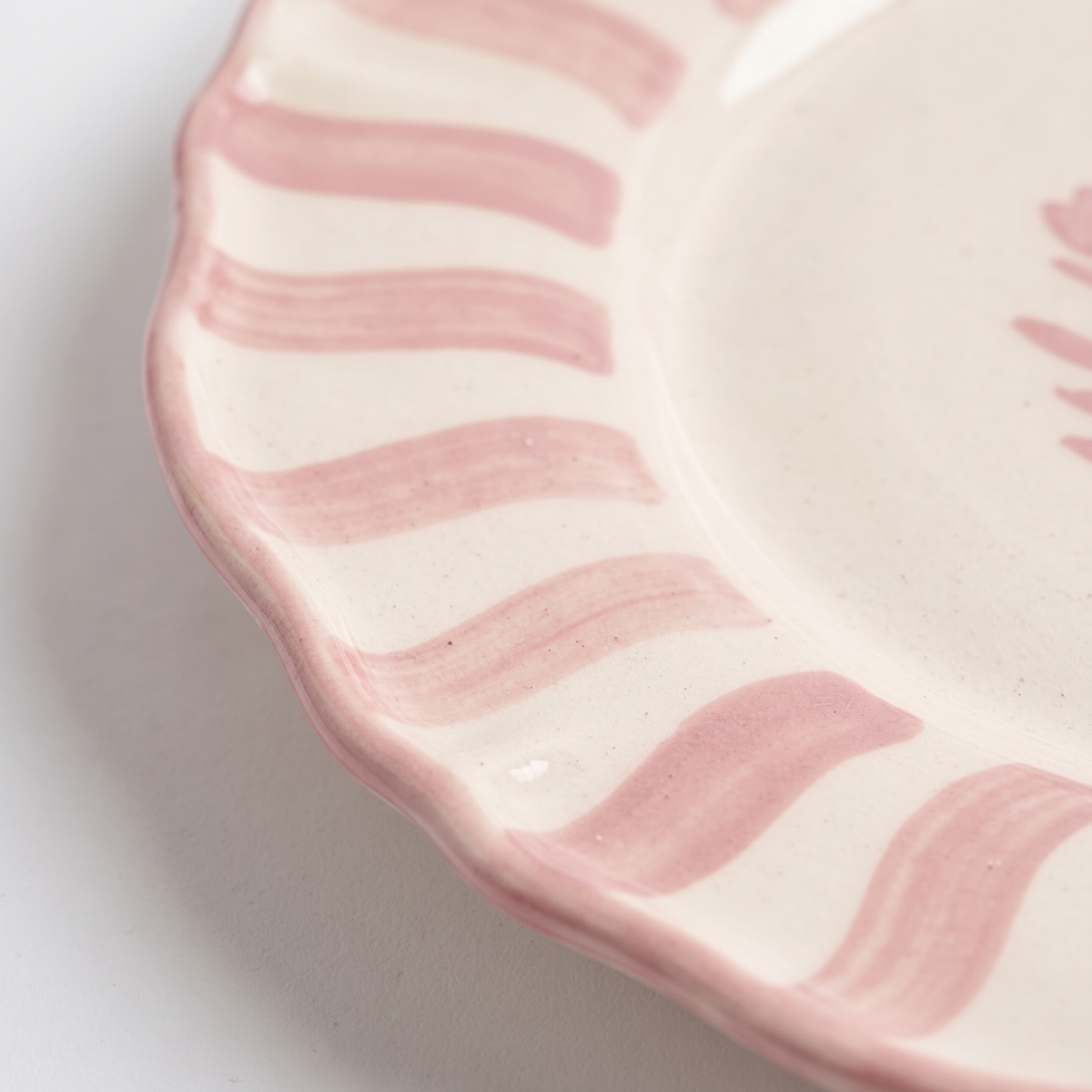 Pink Striped Floral Motif Plate | Hand-Painted  | 10.5 Inch | Set Of 2