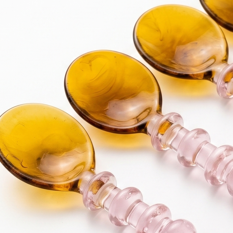 Amber & Pink Beaded Glass Spoon | Borosilicate Glass  | Set of 4