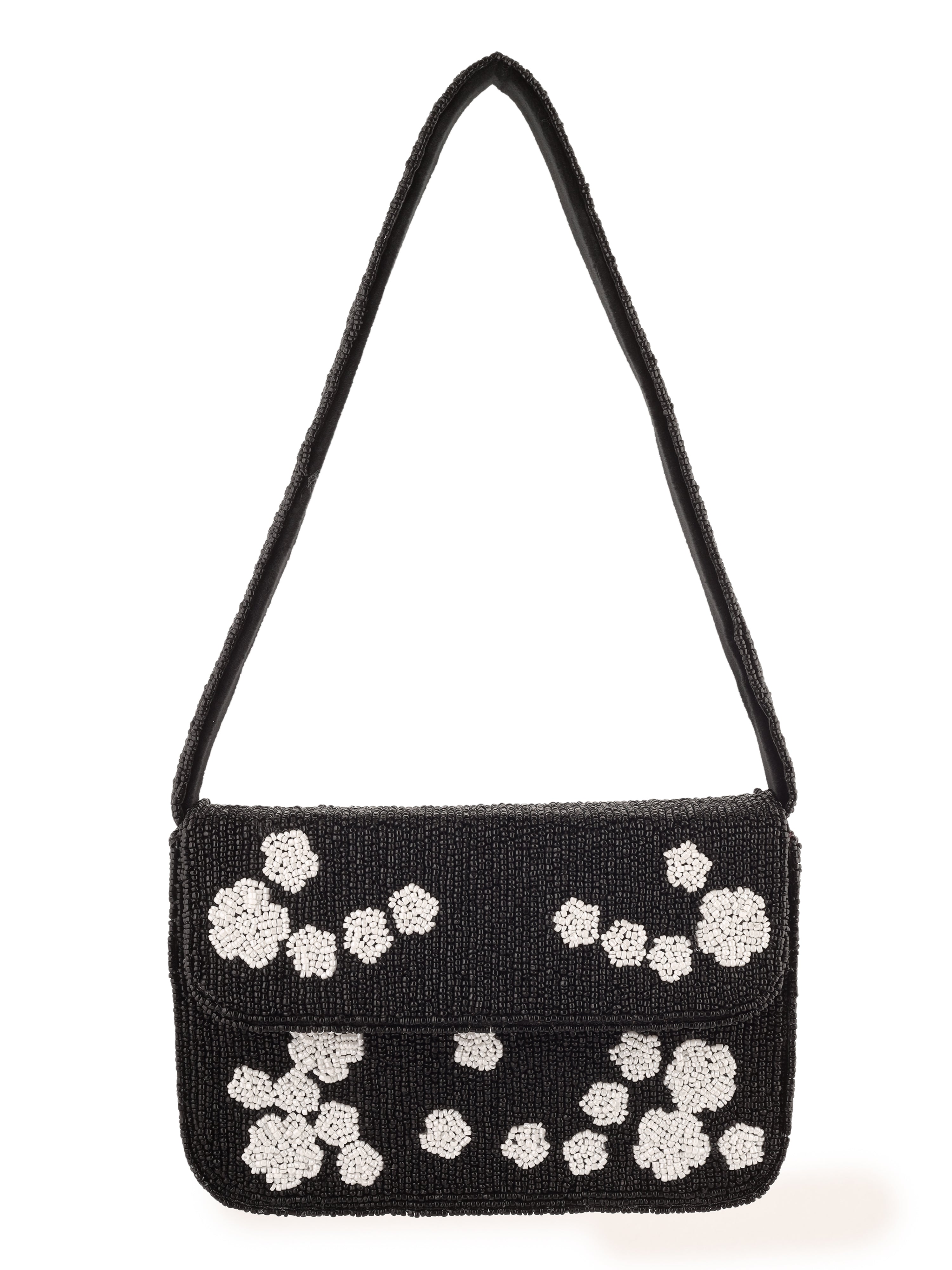 Black Rose Beaded Purse - 7.5 x 5 Inches