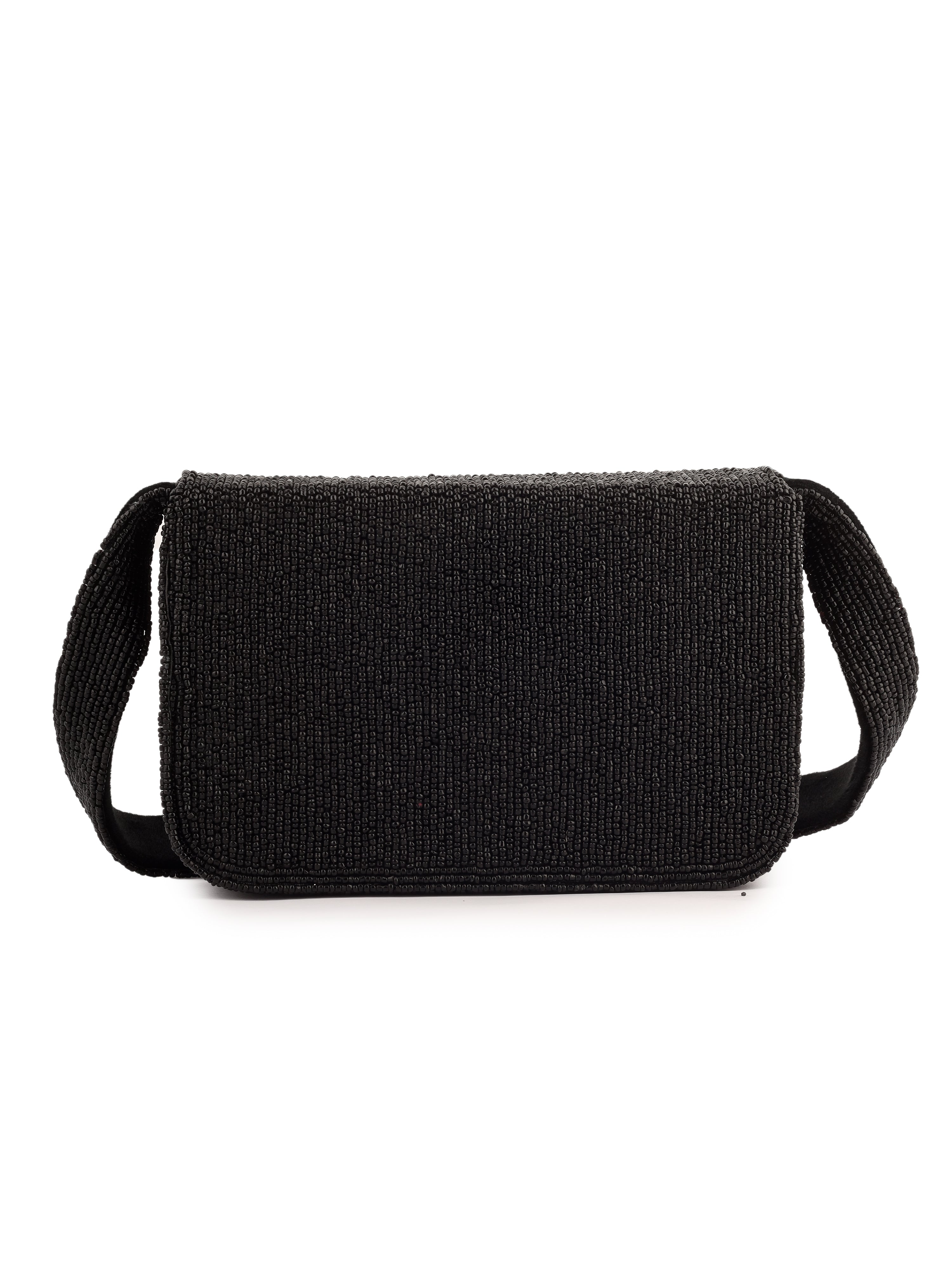Black Rose Beaded Purse - 7.5 x 5 Inches