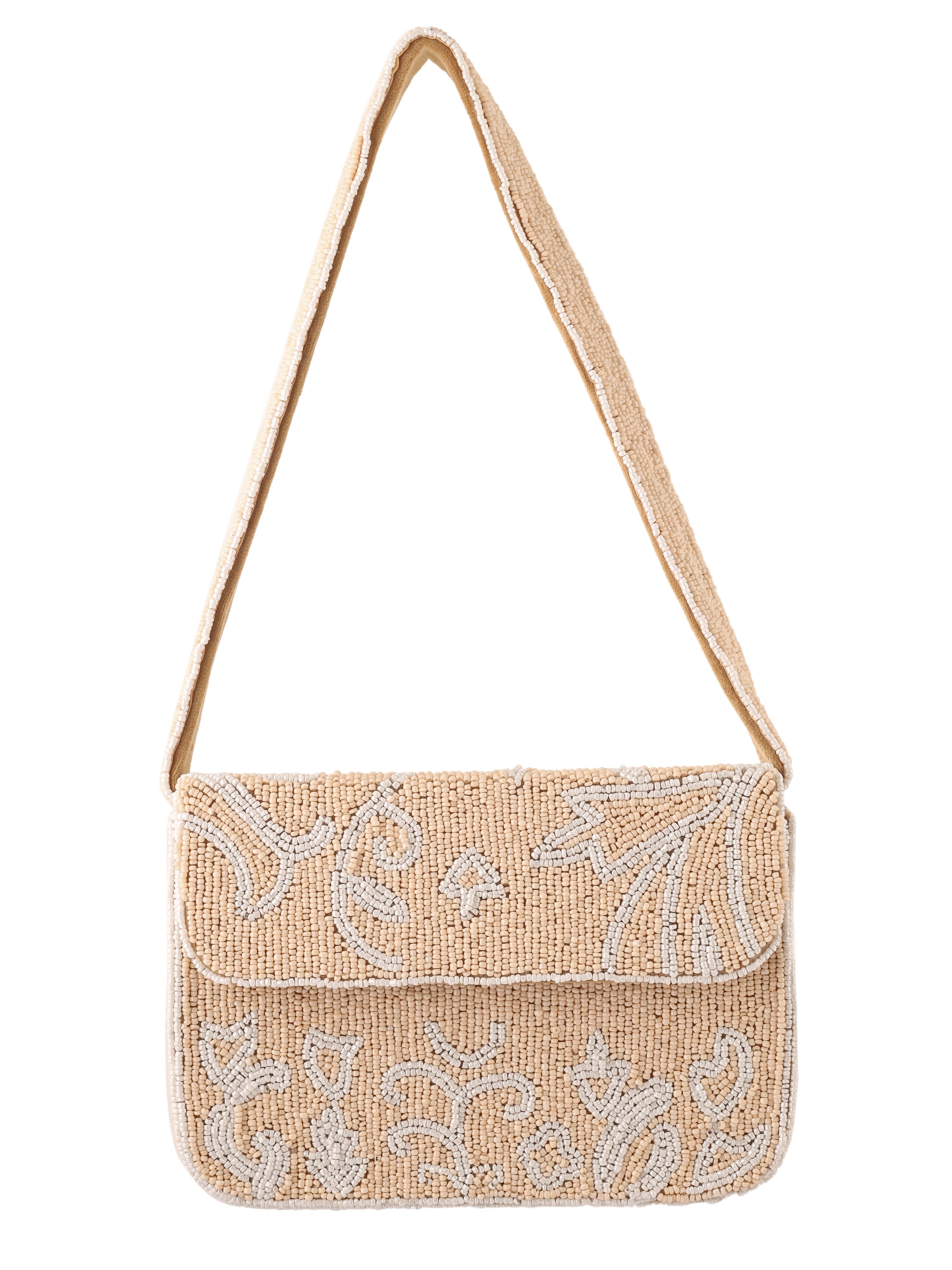 Beige Bloom Beaded Purse - 7.5 x 5 inches