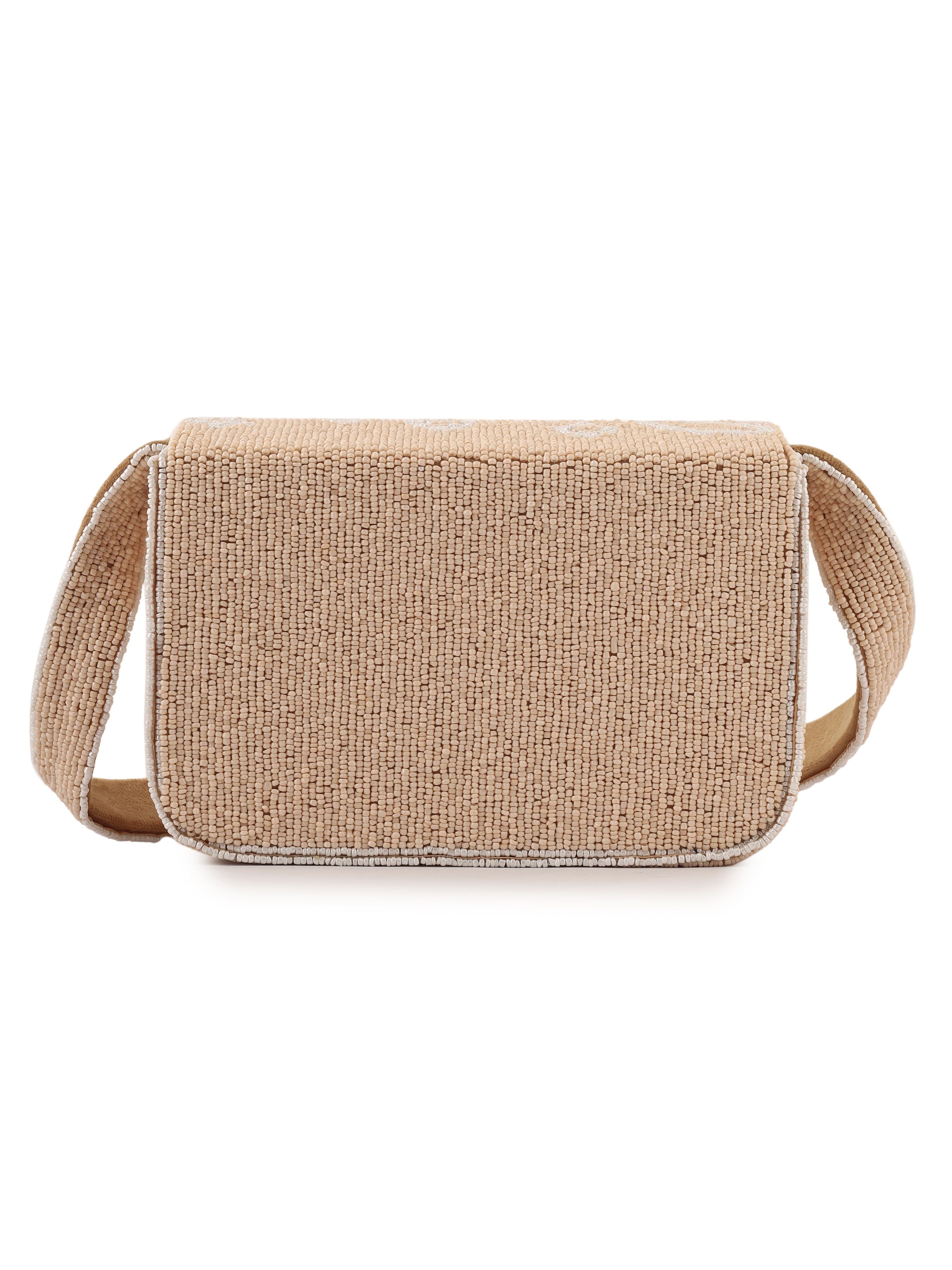 Beige Bloom Beaded Purse - 7.5 x 5 inches