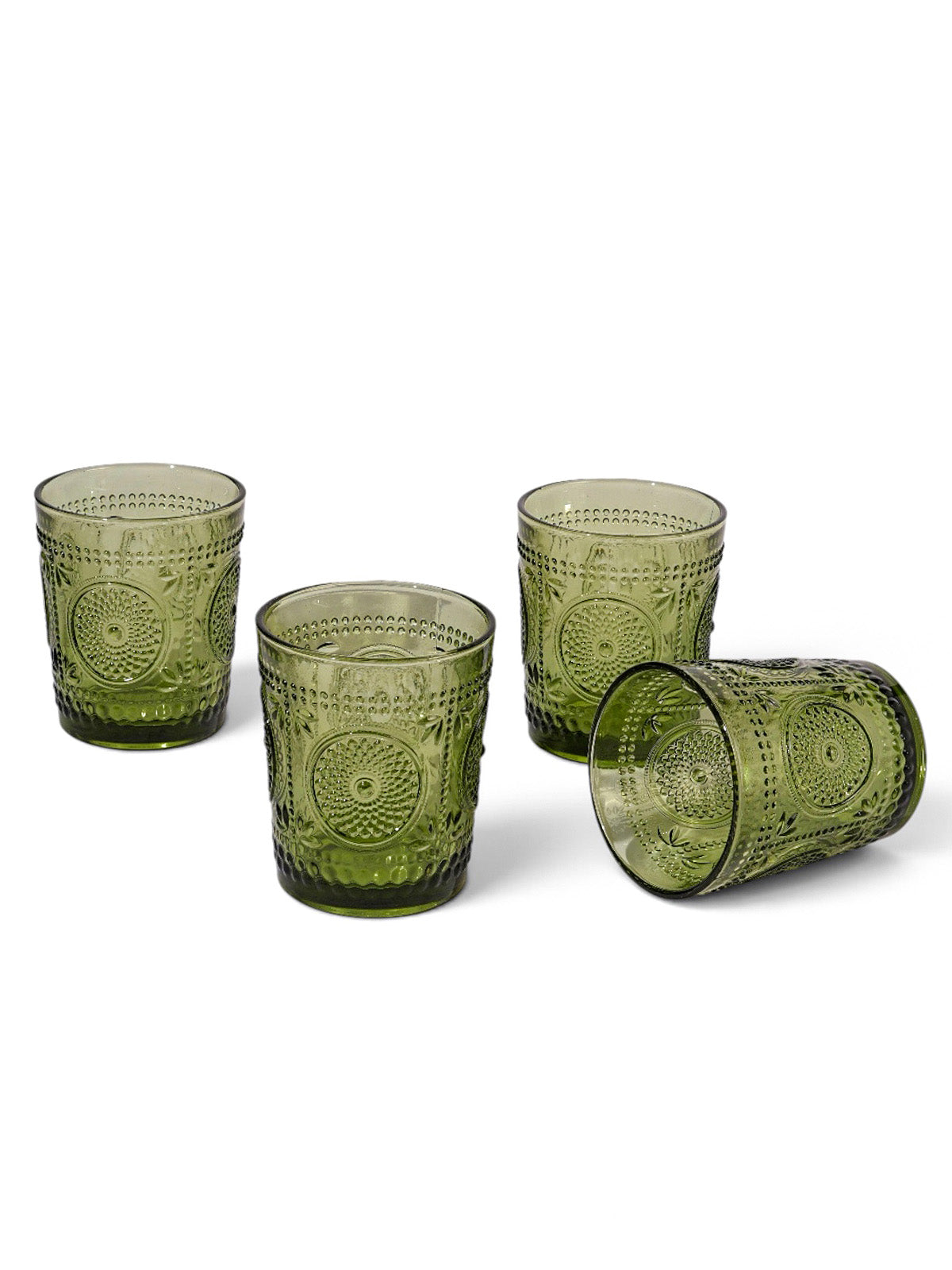 Mandala Embossed Drinking Glass | Handcrafted | Set of 4