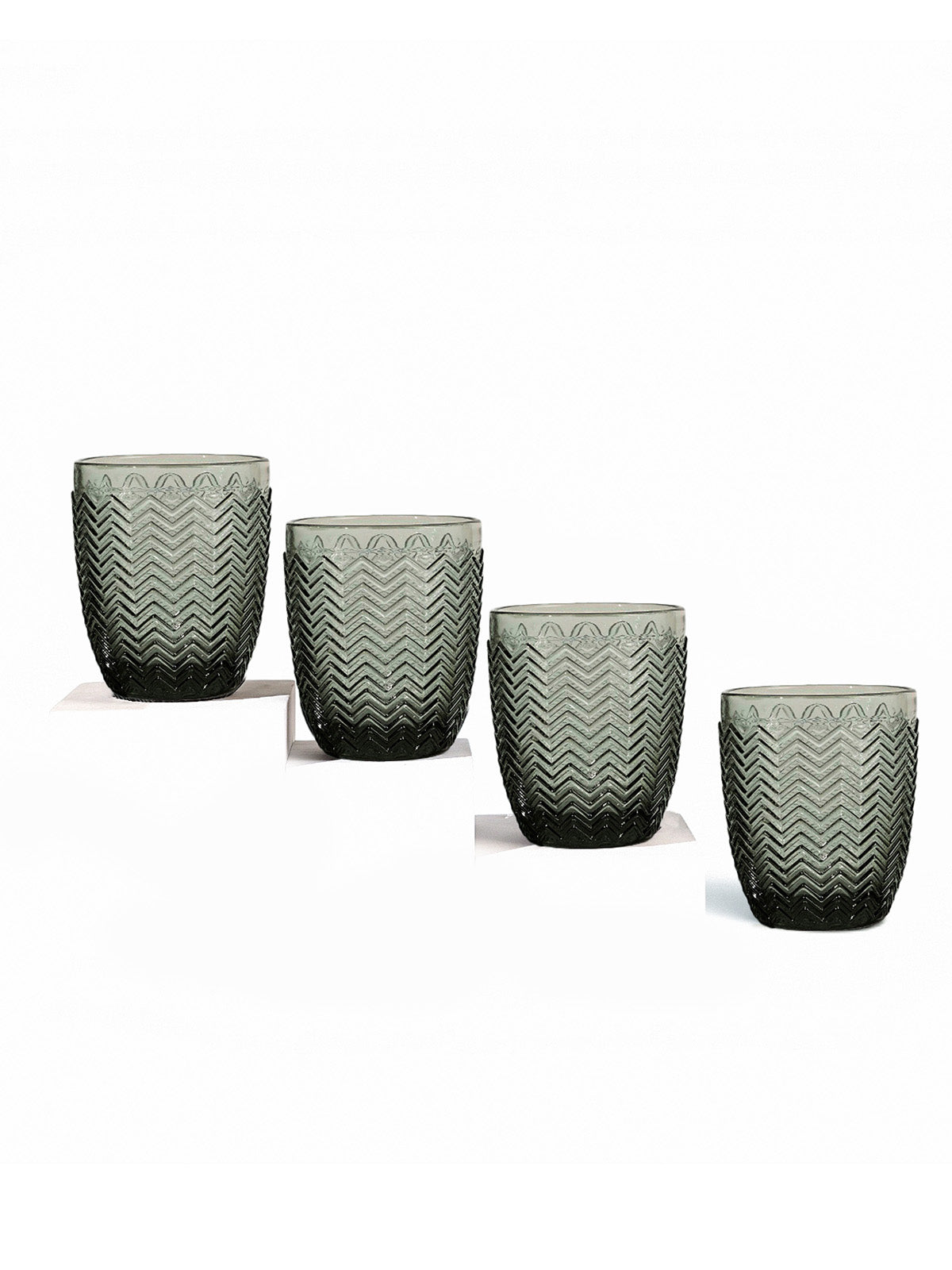 Chevron Glass Drinking Glass | Handcrafted | Set of 4