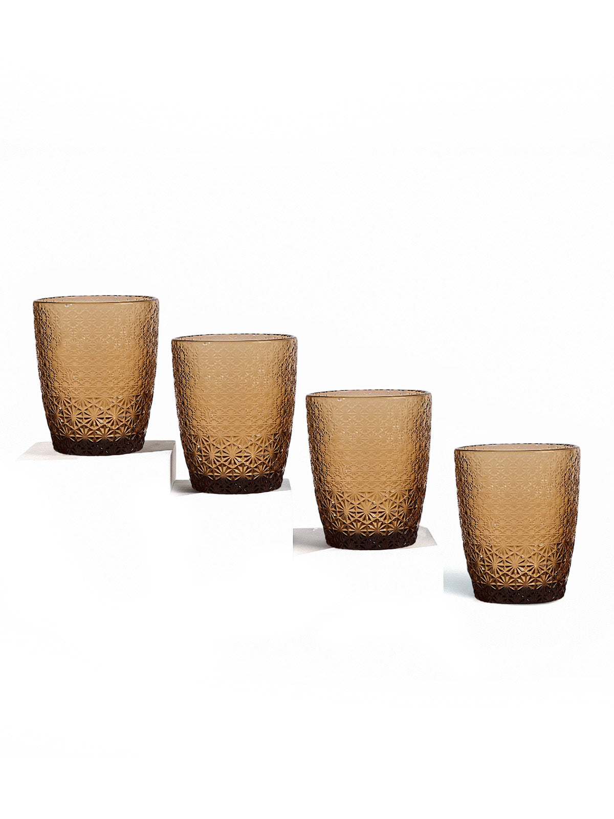 Embossed Drinking Glass | Handcrafted Glass | Set of 4