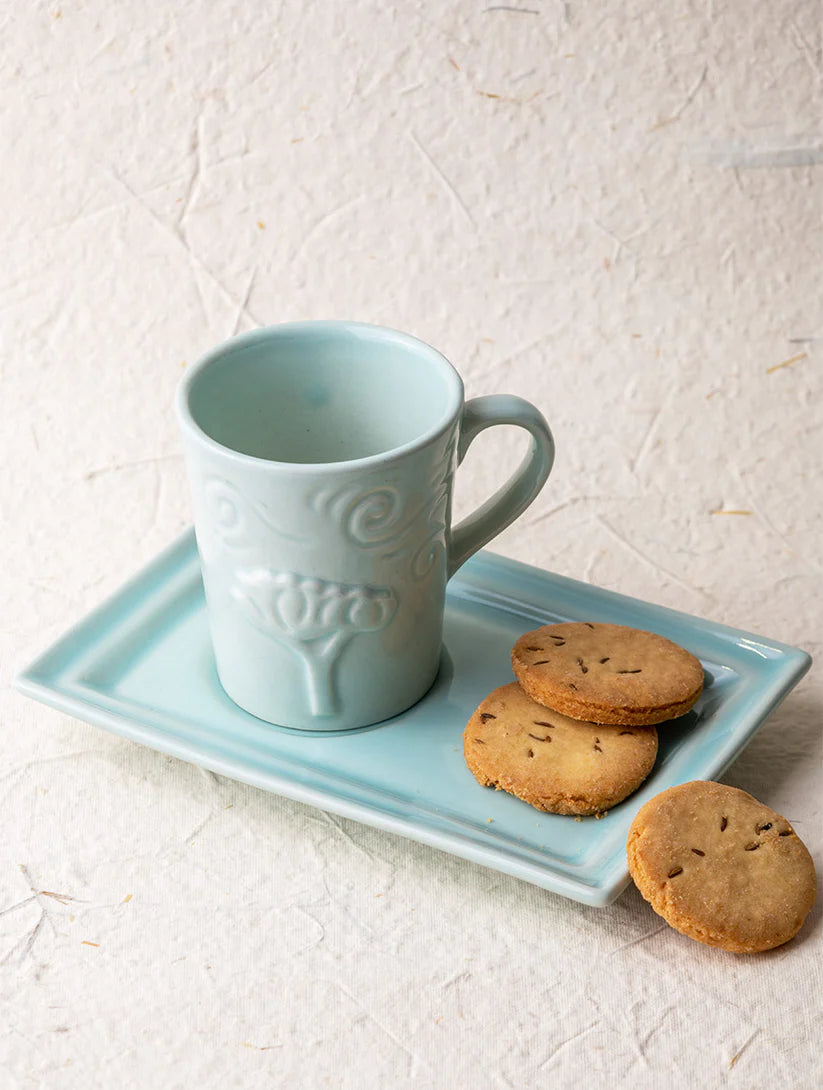 Breeze Mug Plate Set - Blue , 7 x 5 Inches