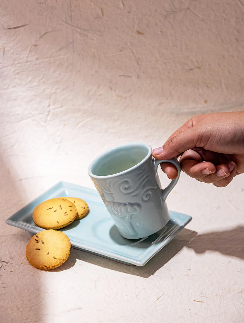 Breeze Mug Plate Set - Blue , 7 x 5 Inches