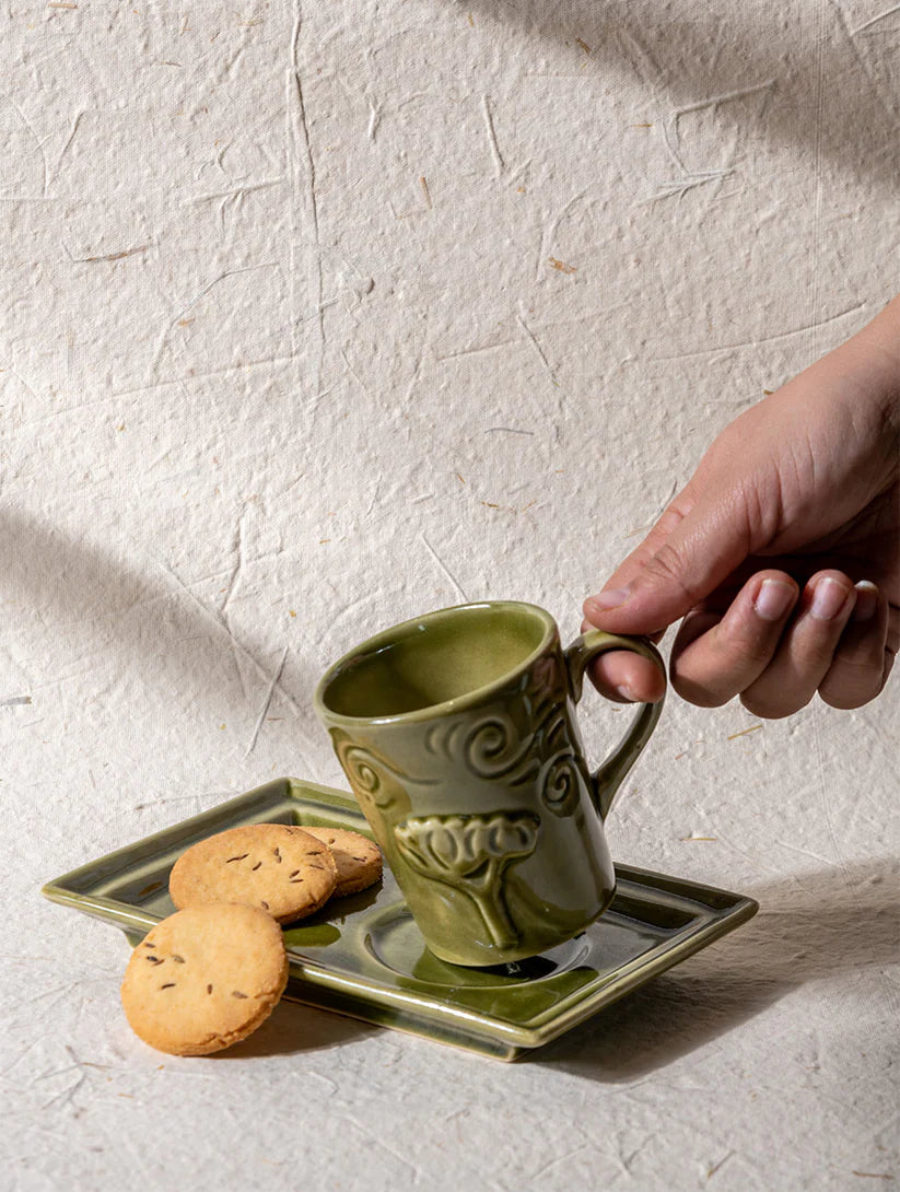 Breeze Mug Plate Set - Olive , 7 x 5 Inches