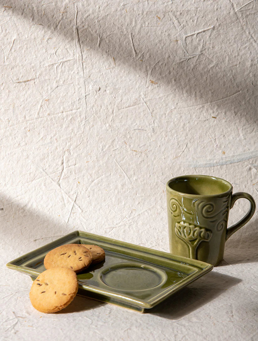 Breeze Mug Plate Set - Olive , 7 x 5 Inches