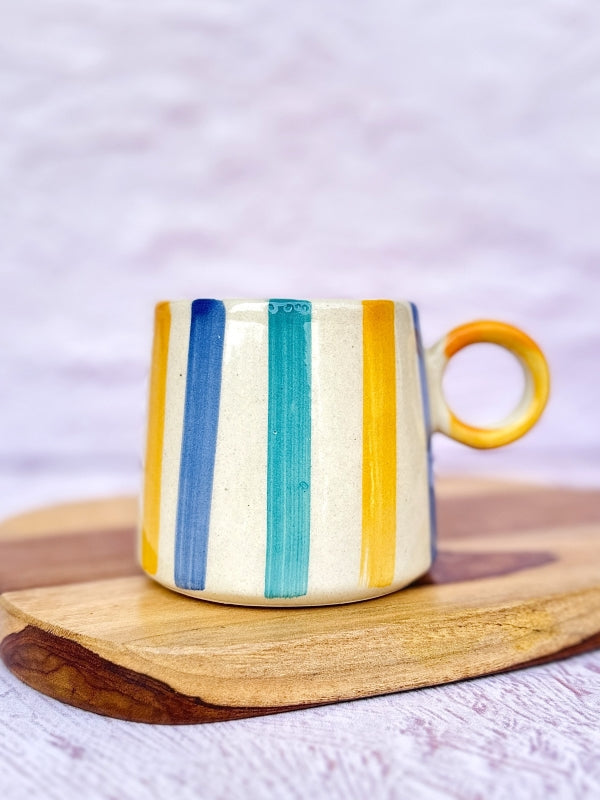 Ceramic Bright Striped Coffee Mug- 450ml (SET OF 6)