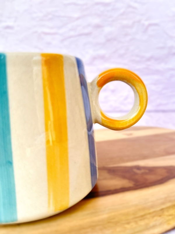 Ceramic Bright Striped Coffee Mug- 450ml (SET OF 6)
