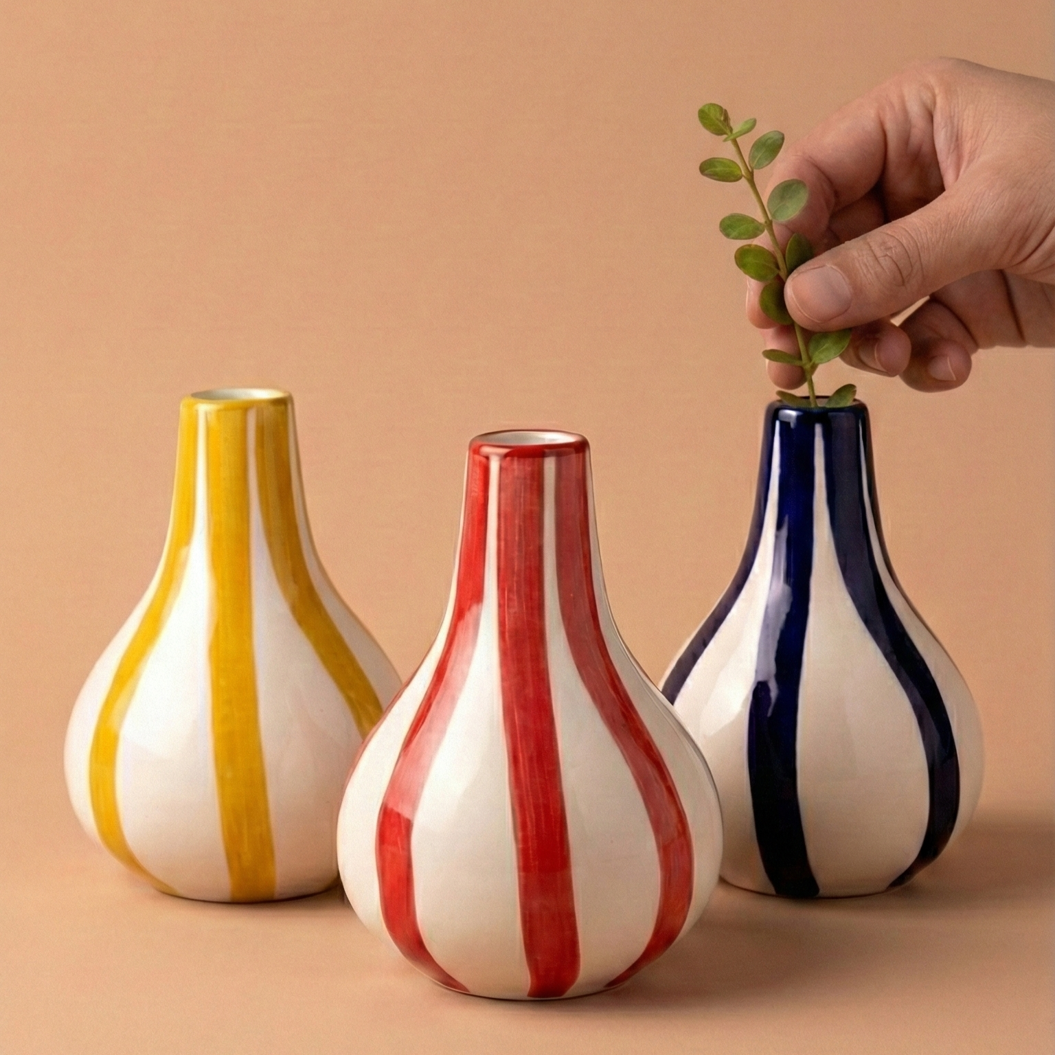 Handcrafted Striped Bud Vase Gift Set – Set of 3