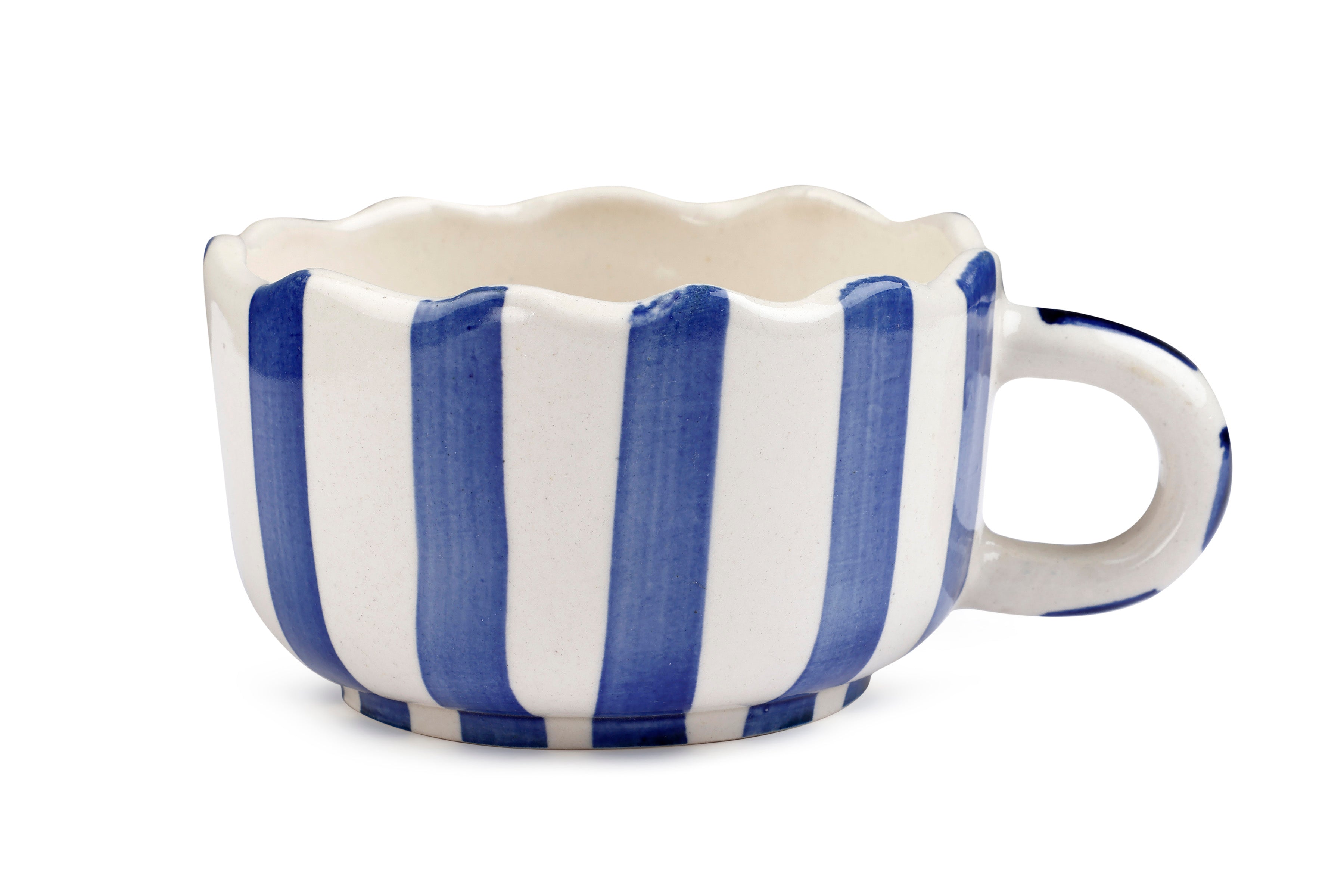 Ceramic  wavy Blue Coffee Cup , 2.9 x 3.9 Inches (SET OF 2)