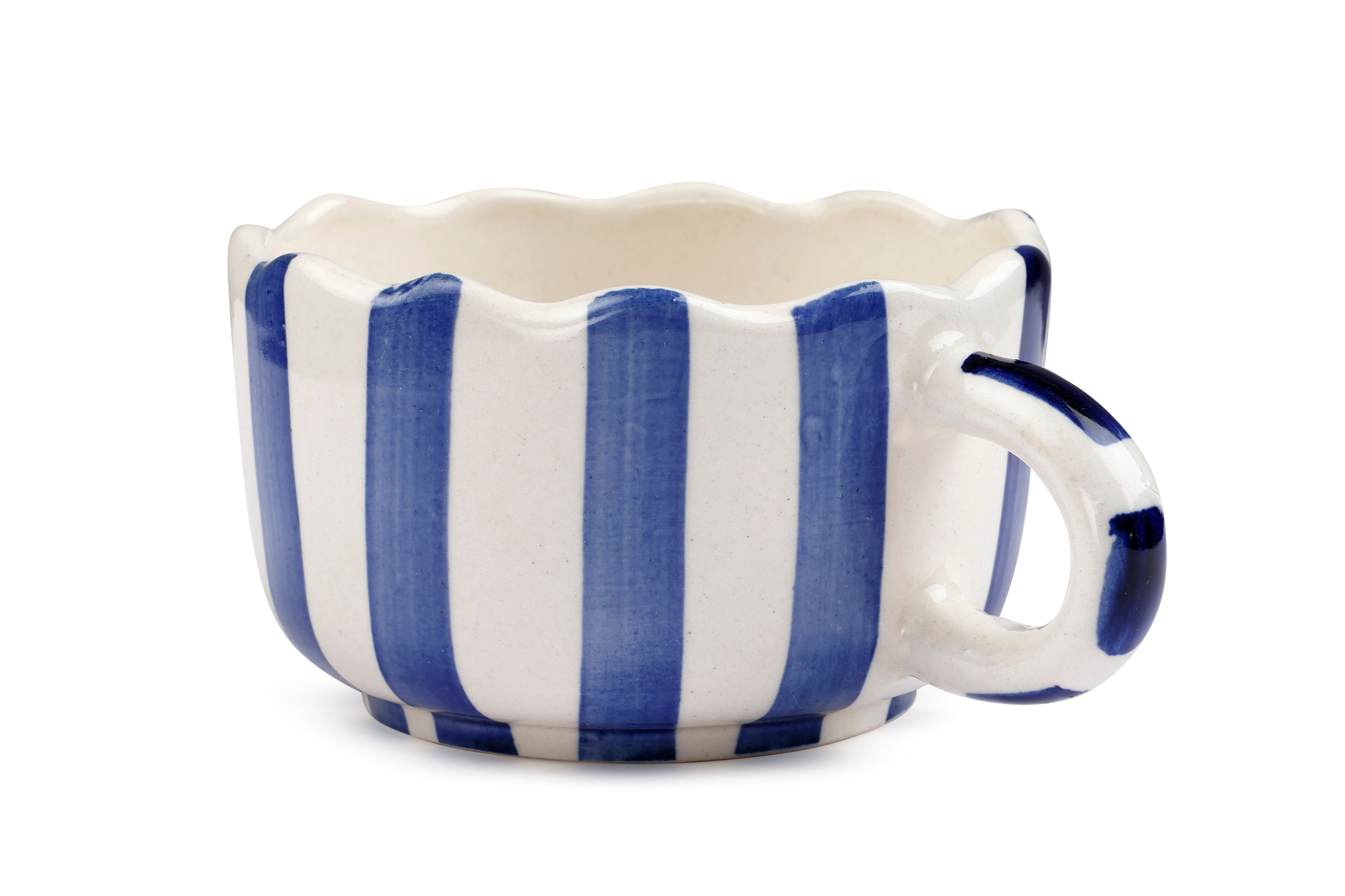 Ceramic  wavy Blue Coffee Cup , 2.9 x 3.9 Inches (SET OF 2)