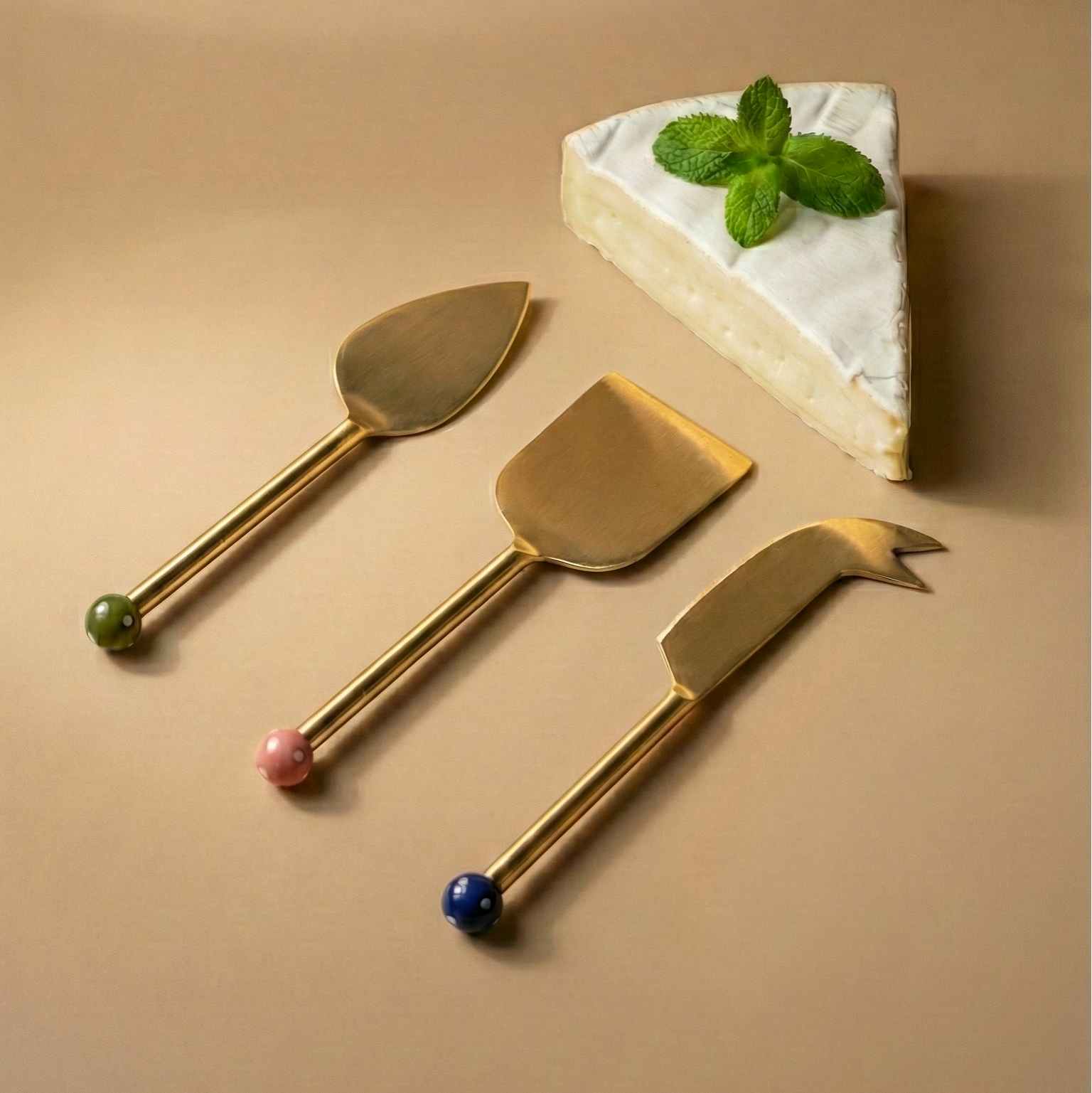 Brass Finish Cheese Knife Set , (Set of 3) - 6.5 x 2 Inches