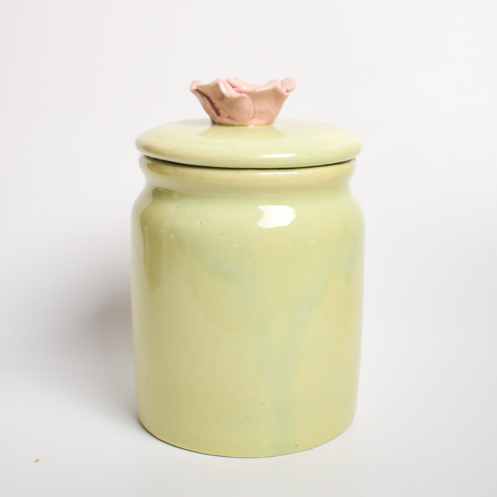 Handmade Pink Flower Ceramic Storage Jar with Lid