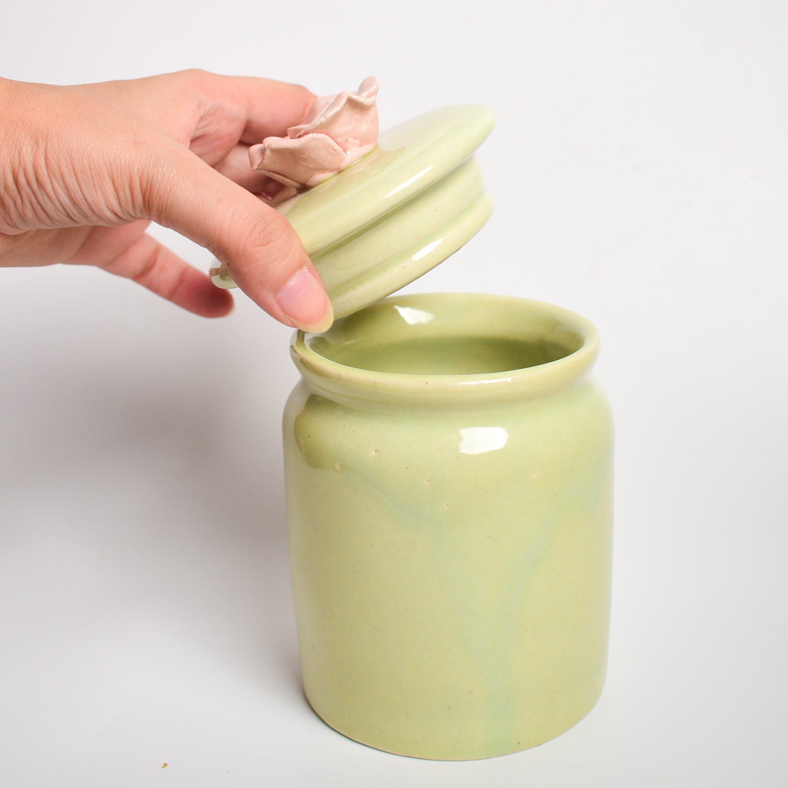 Handmade Pink Flower Ceramic Storage Jar with Lid