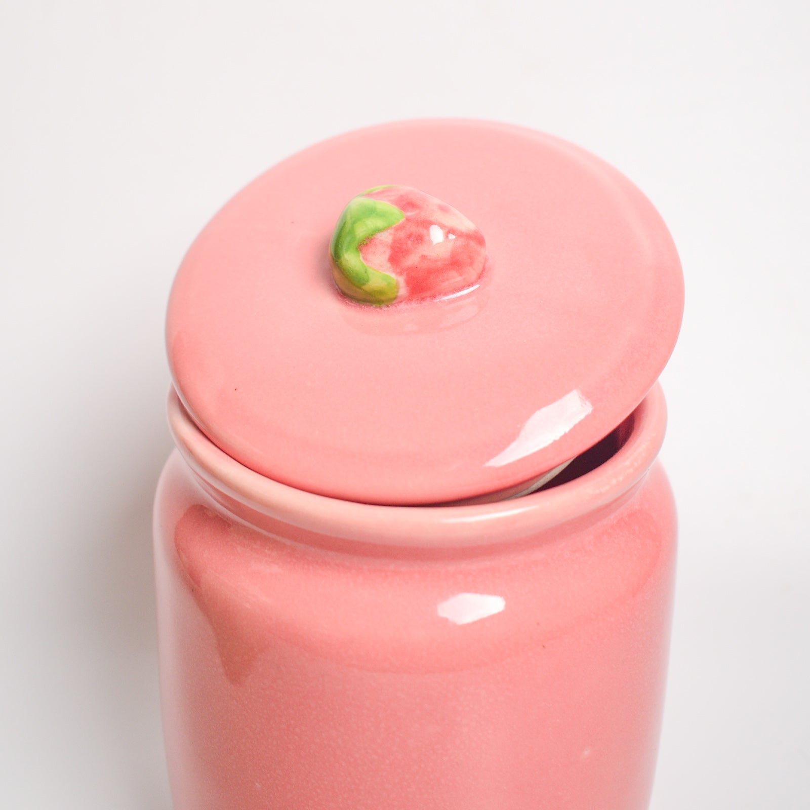 Strawberry Pink Ceramic Jar | Kitchen Storage Lid
