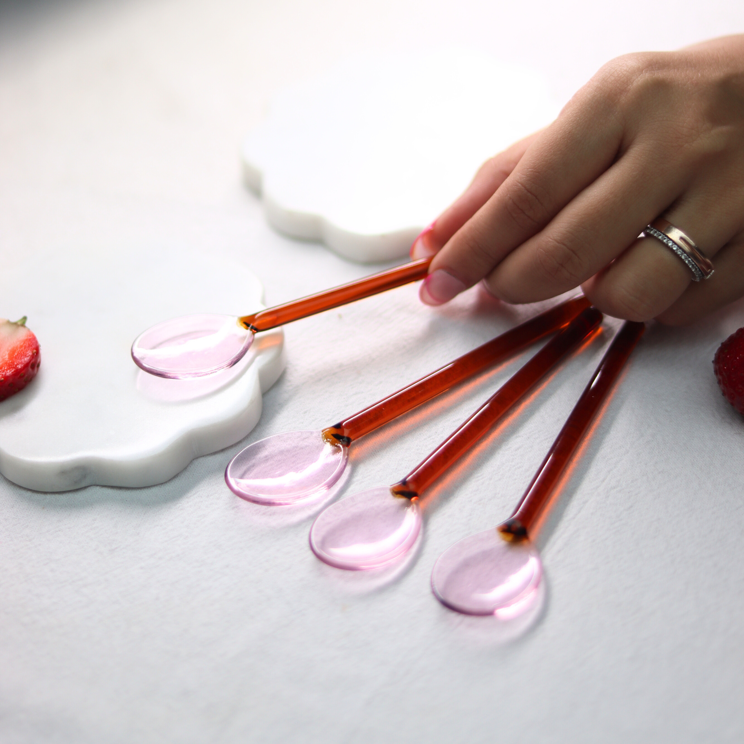 Glass Spoons Pink- Amber - 4.9 x 1 Inches