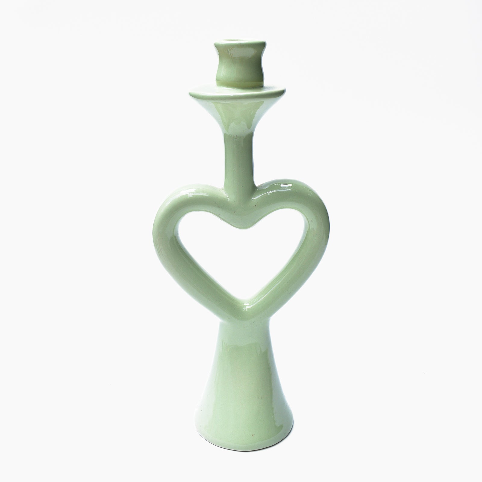 Green Heart Ceramic Candle Stand - 12 x 5 Inches