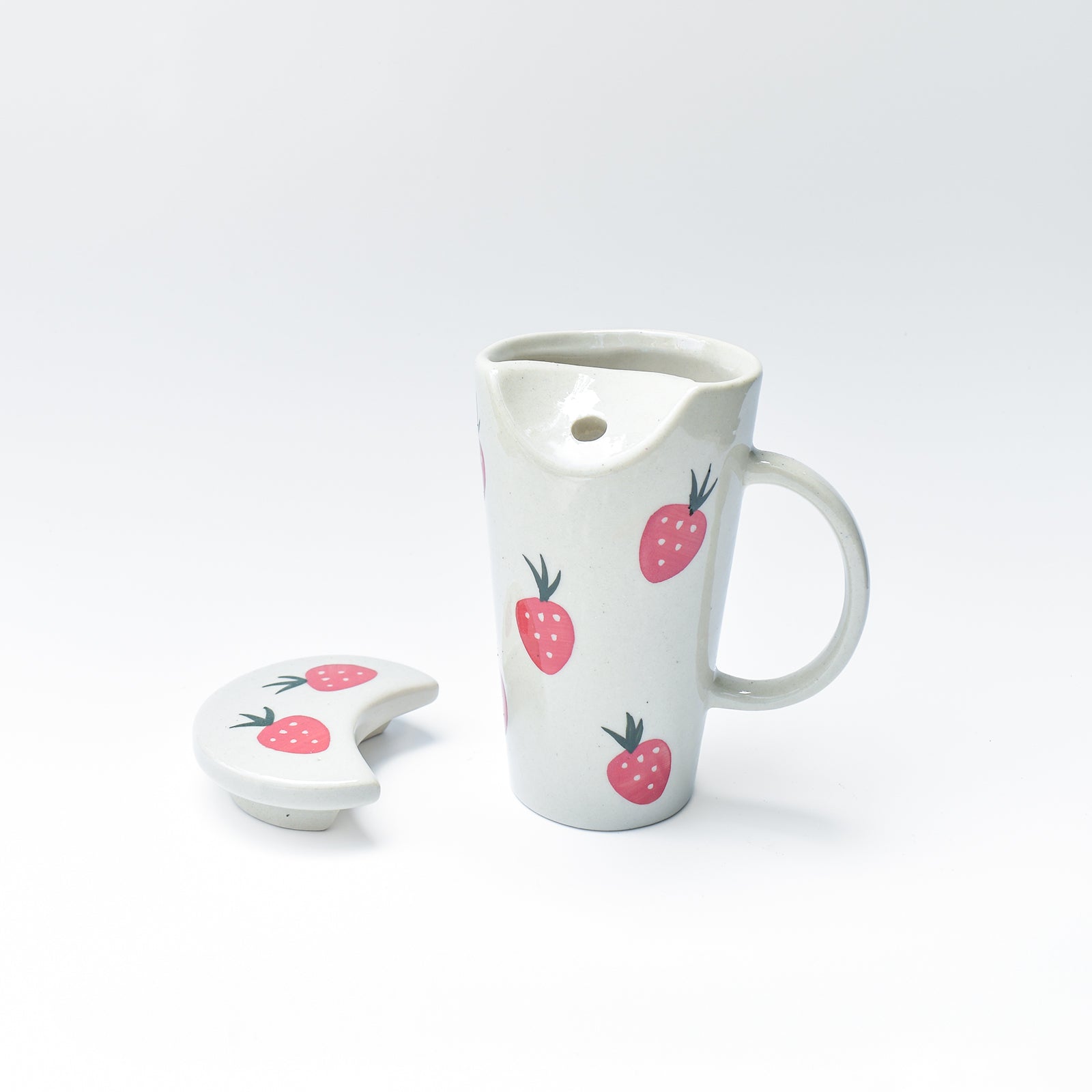 Strawberry Ceramic Tumbler With Straw - 6 x 2.7 Inches , 8.45 oz