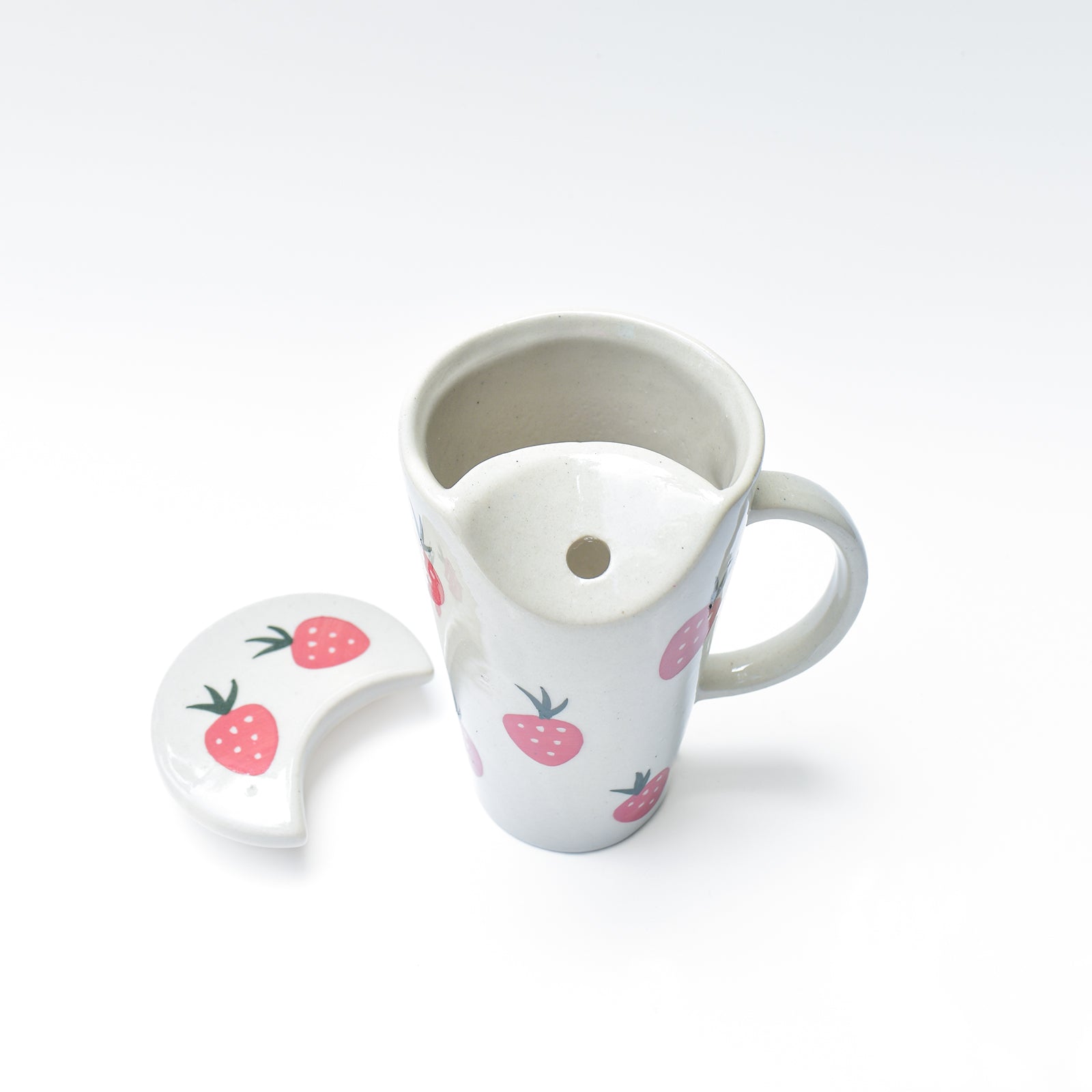 Strawberry Ceramic Tumbler With Straw - 6 x 2.7 Inches , 8.45 oz