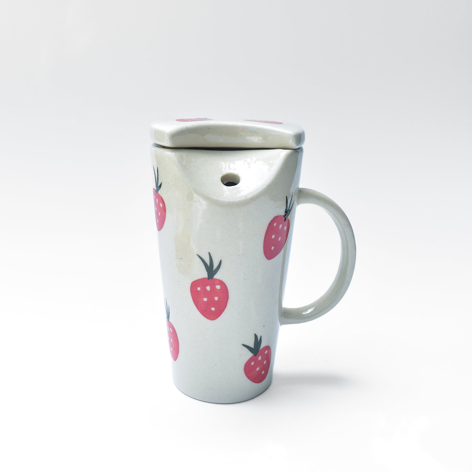 Strawberry Ceramic Tumbler With Straw - 6 x 2.7 Inches , 8.45 oz