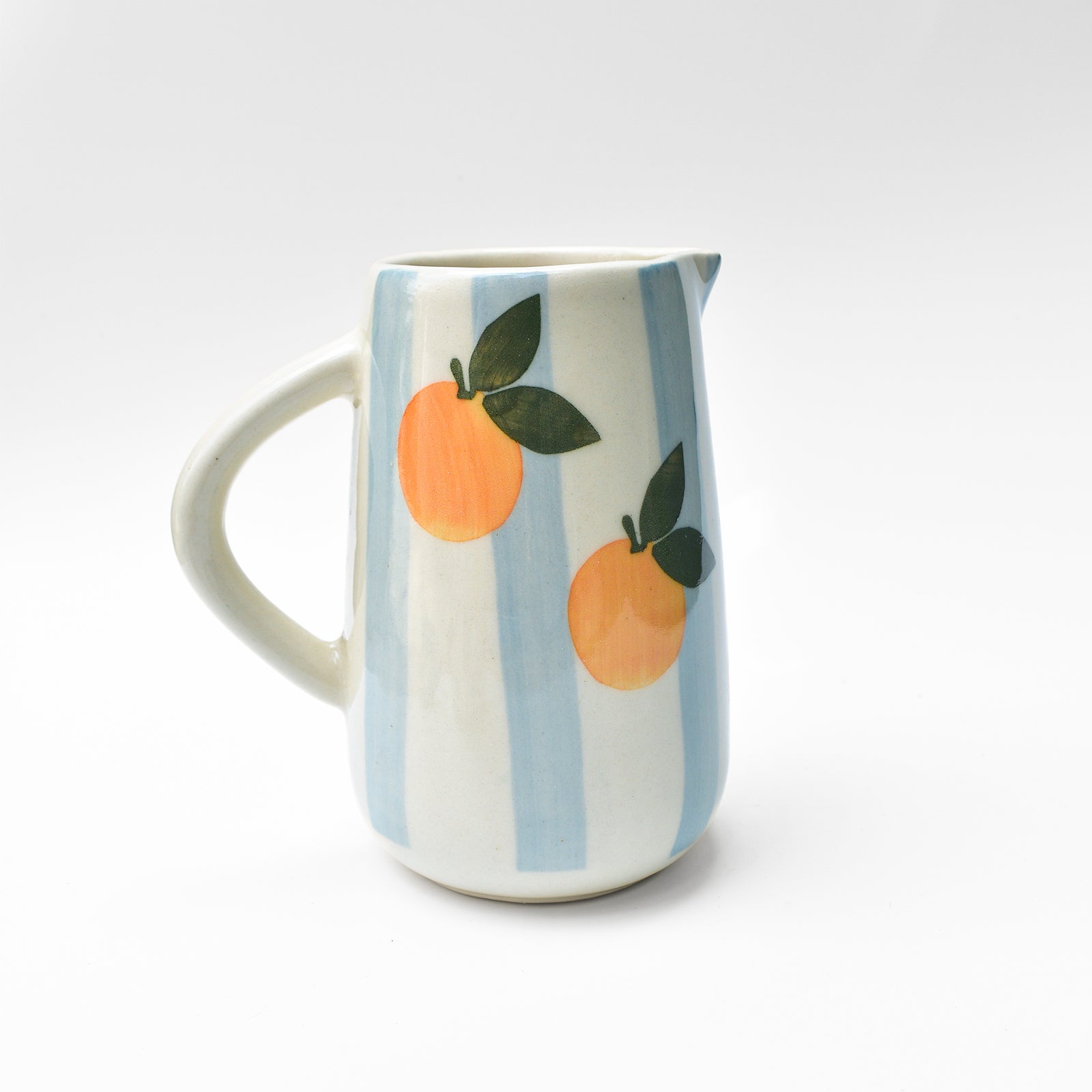 Blue Striped Orange Ceramic Pitcher , 8 x 3.5 Inches (Set of 2)