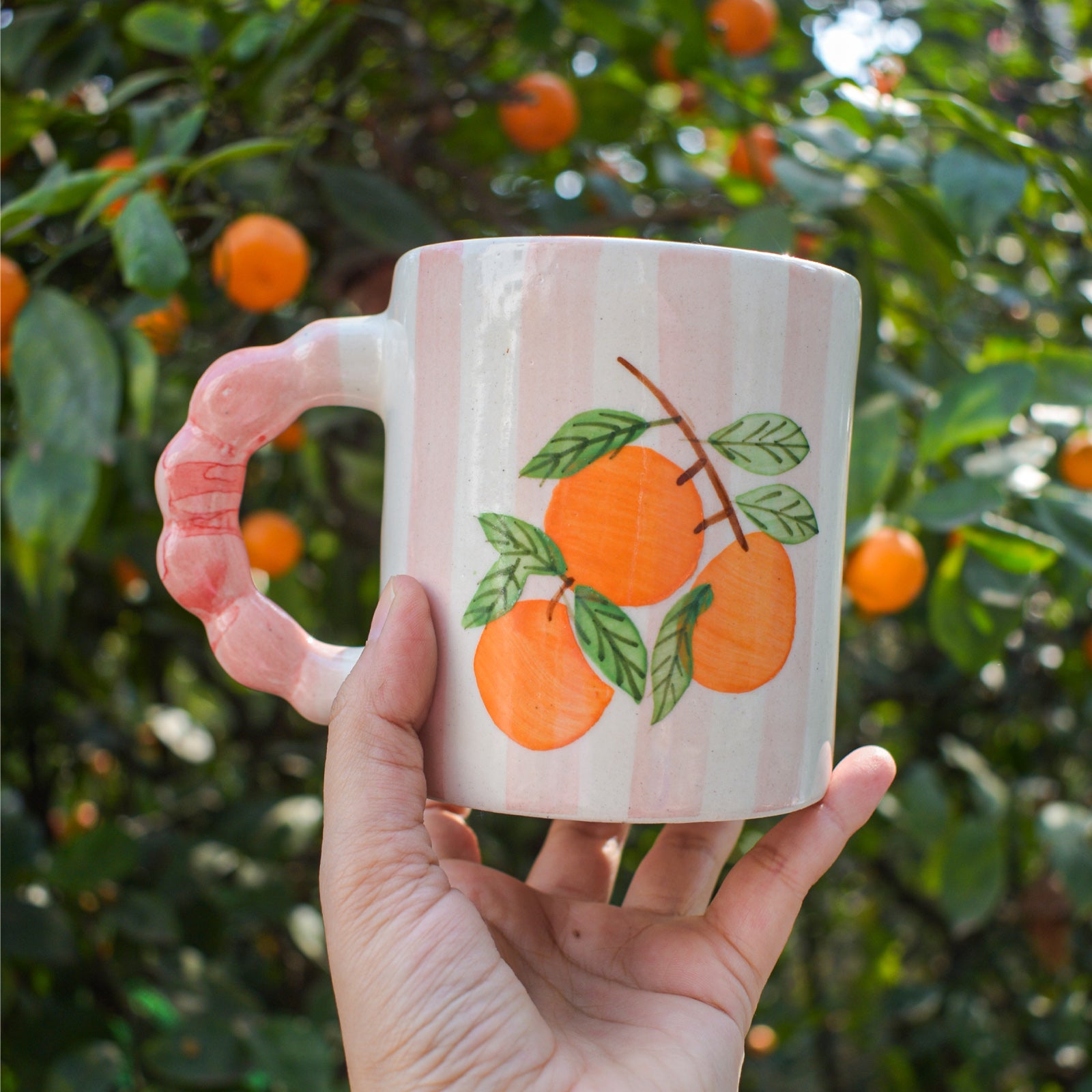 Pink Striped Orange Coffee Mug - 4x3 Inches (Set of 4)