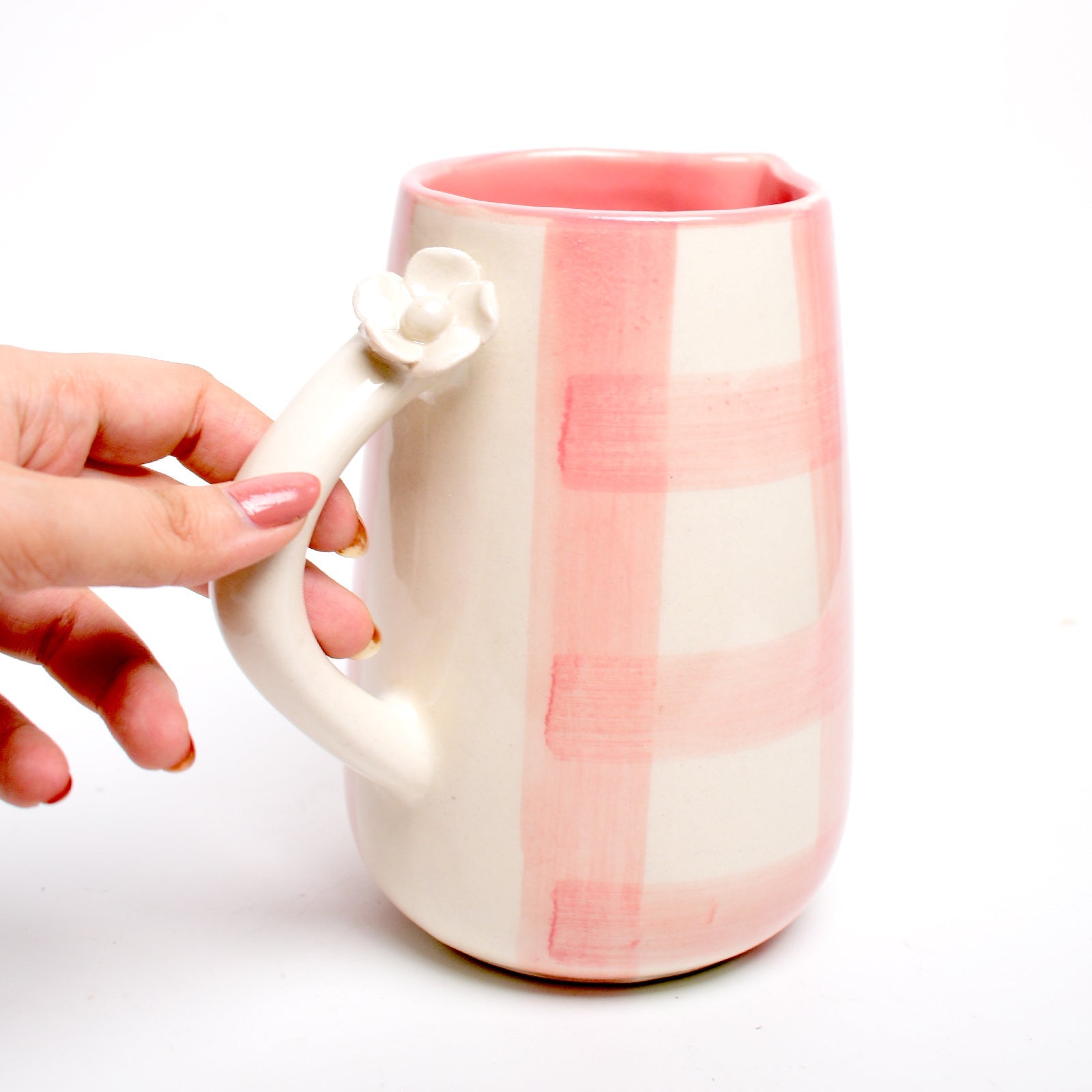 Daisy Check Pink Ceramic Jug (800 ml Pitcher)