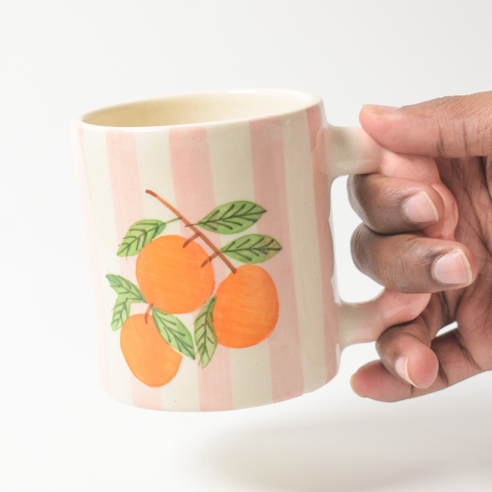 Pink Striped Orange Coffee Mug - 4x3 Inches (Set of 4)