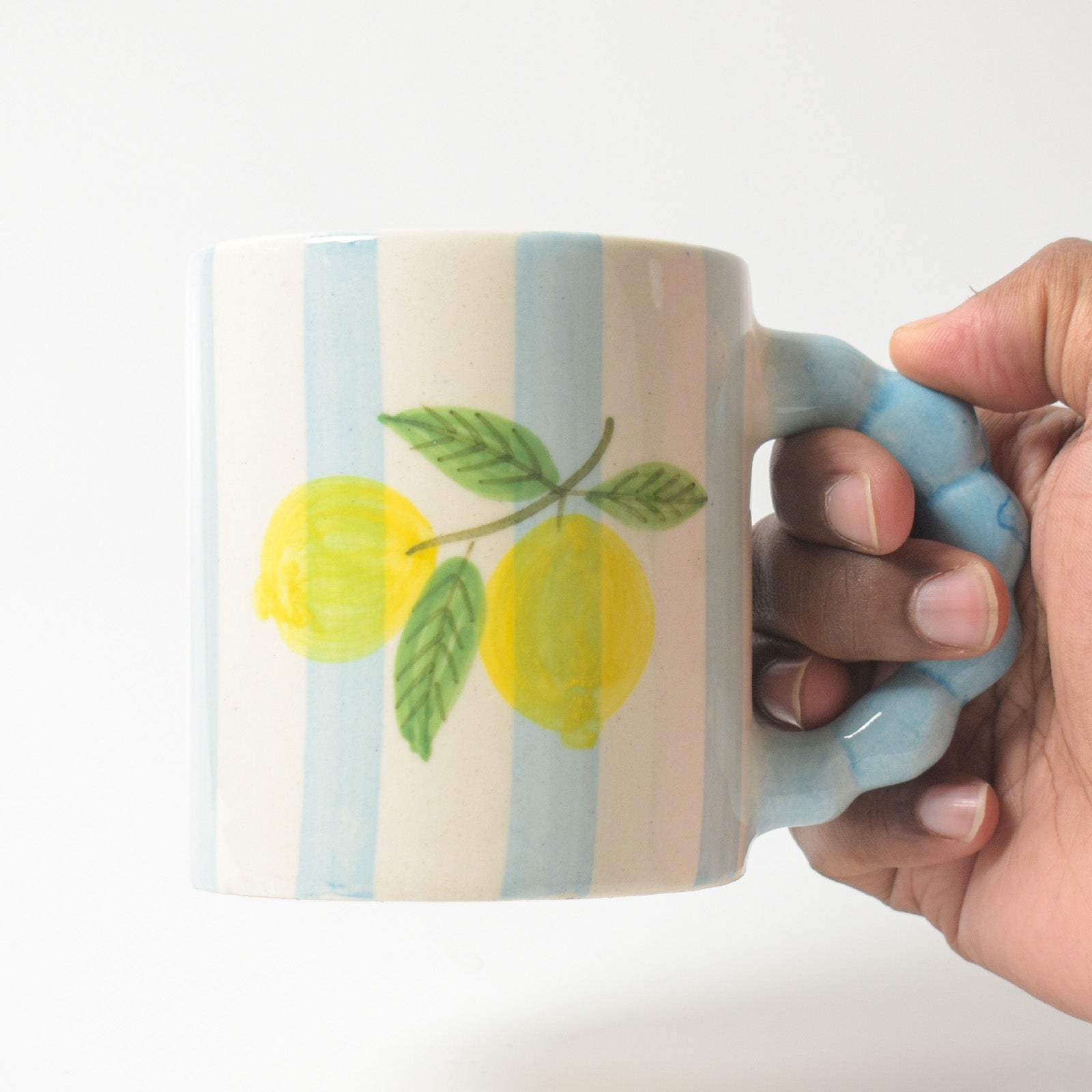Blue Striped Lemon Coffee Mug - 4x3 Inches (Set of 4)