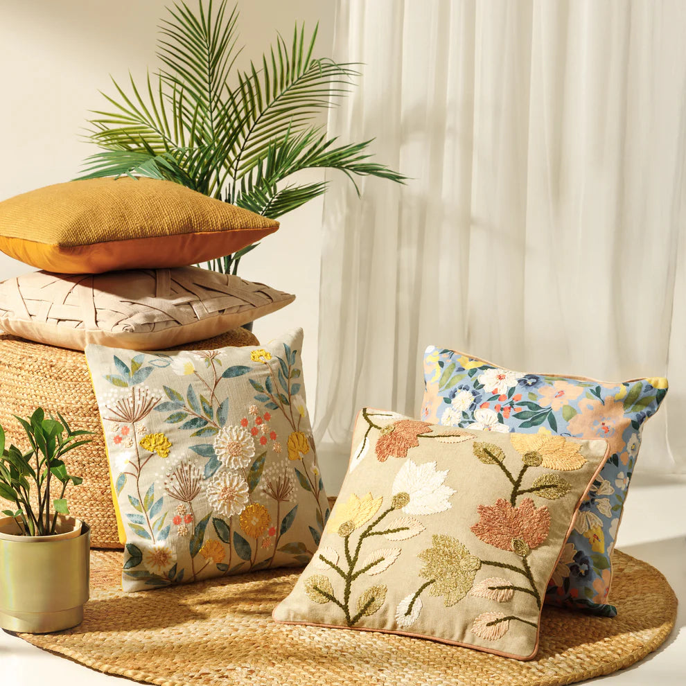 Cannes Blue Floral Cushion Cover - 16 x 16 Inches