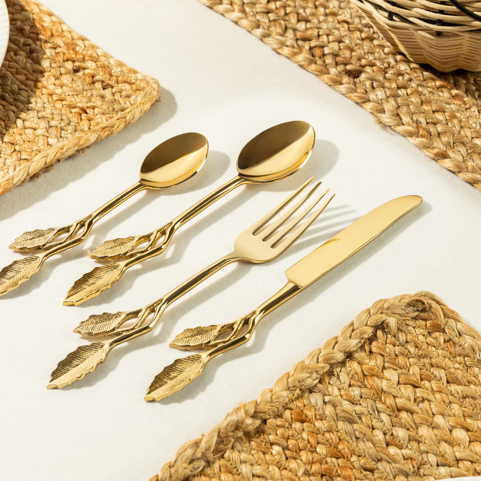 Leaf Brass Cutlery - Set of 4 , 7.5 Inches
