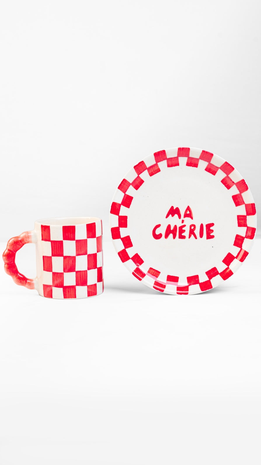 Ma Cherie Ceramic Snack Plate , Red - 7x7 Inches (Set of 2)