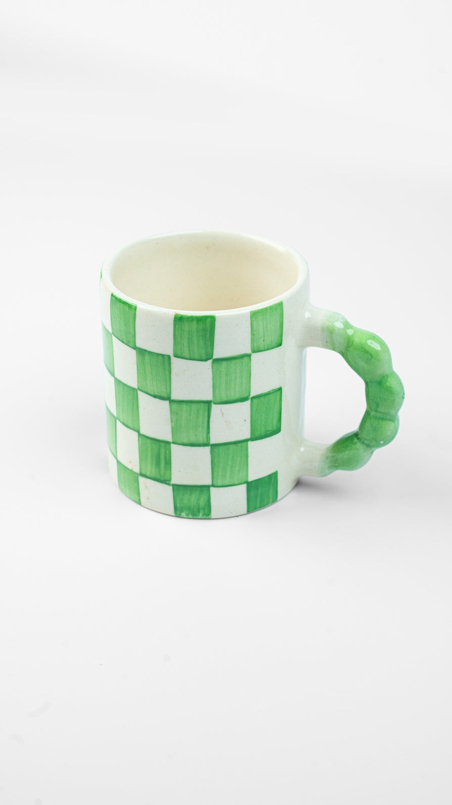 Green Checkered Ceramic Mug , 3x3x3.5 Inches (Set of 2)