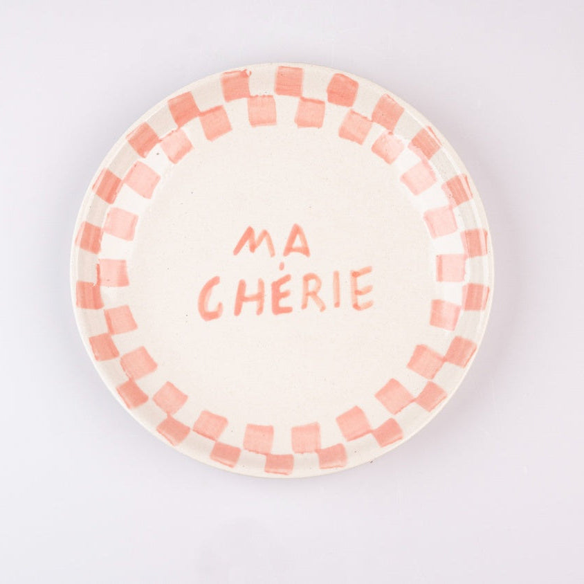 Ma Cherie Pink Ceramic Snack Plate , 7x7 Inches (Set of 2)