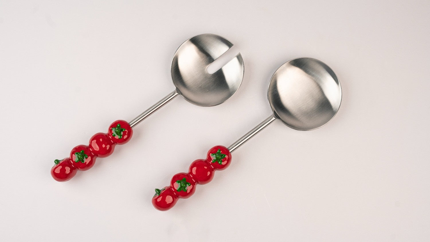 Salad Server with Tomato Handle, (Set of 2 ) - 9.5x3 Inches