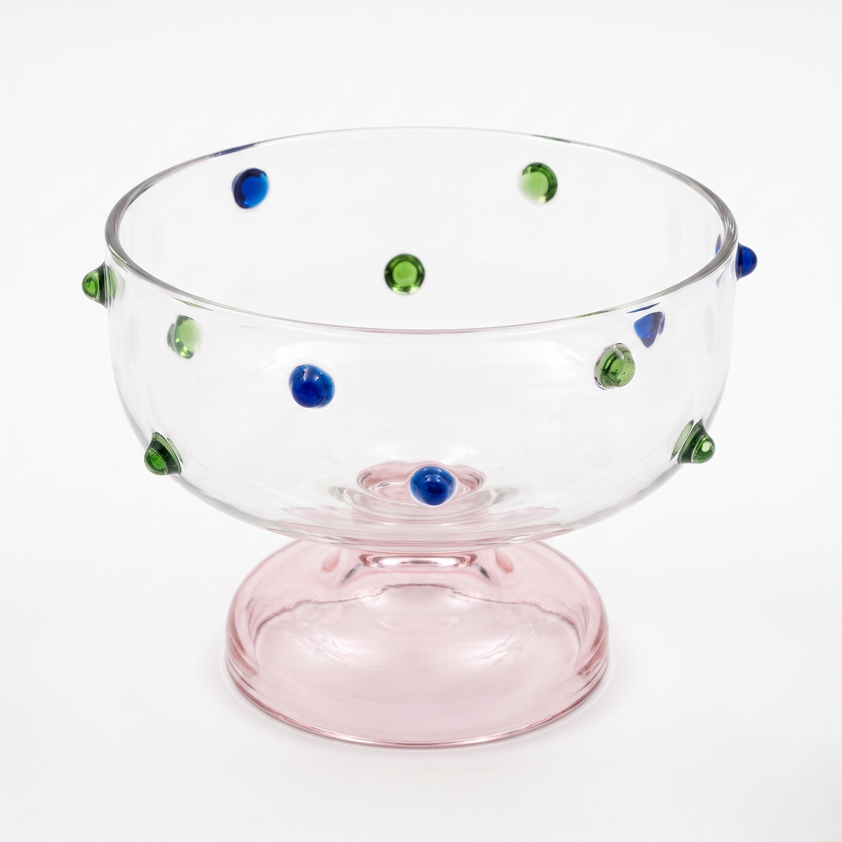 Pink Borosilicate Glass Dessert Bowl | Confetti Dot Rim | Set Of 2