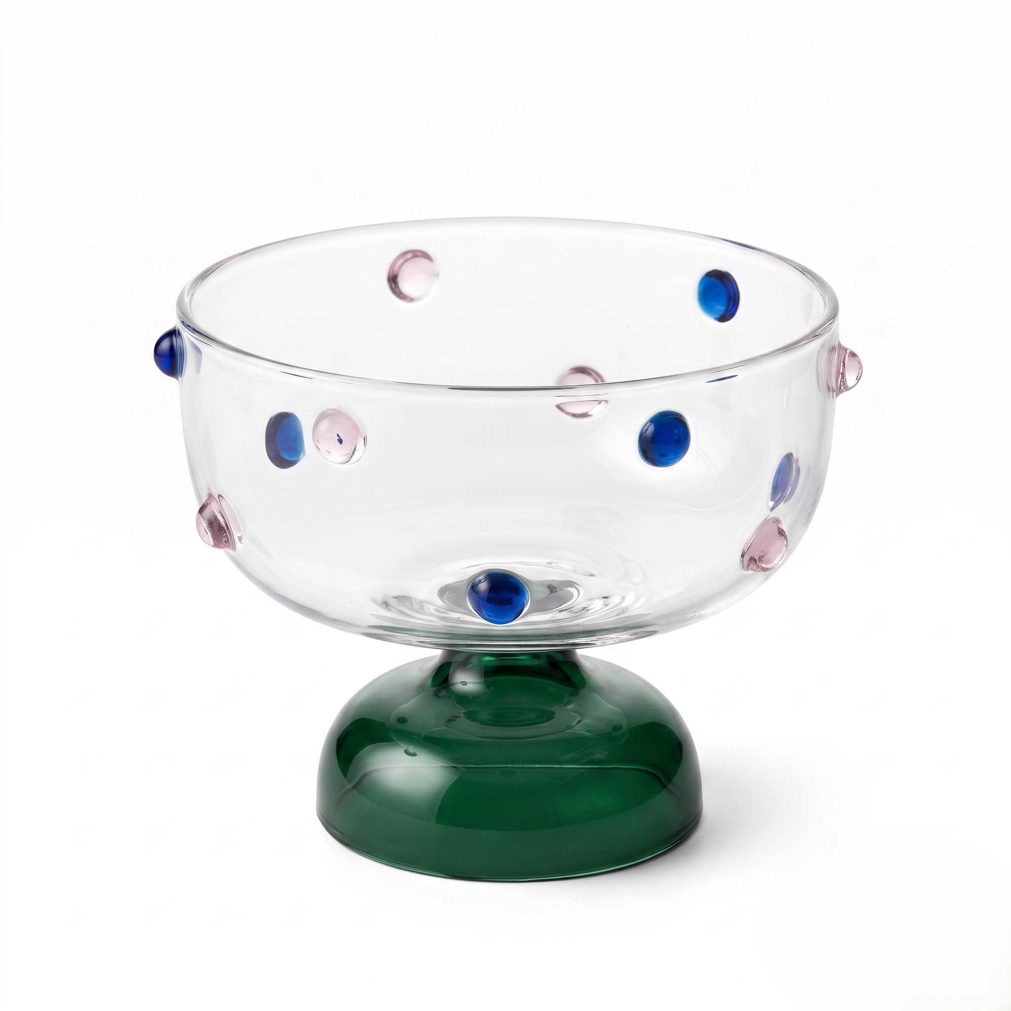 Blue Borosilicate Glass Dessert Bowl | Confetti Dot Rim | Set Of 2