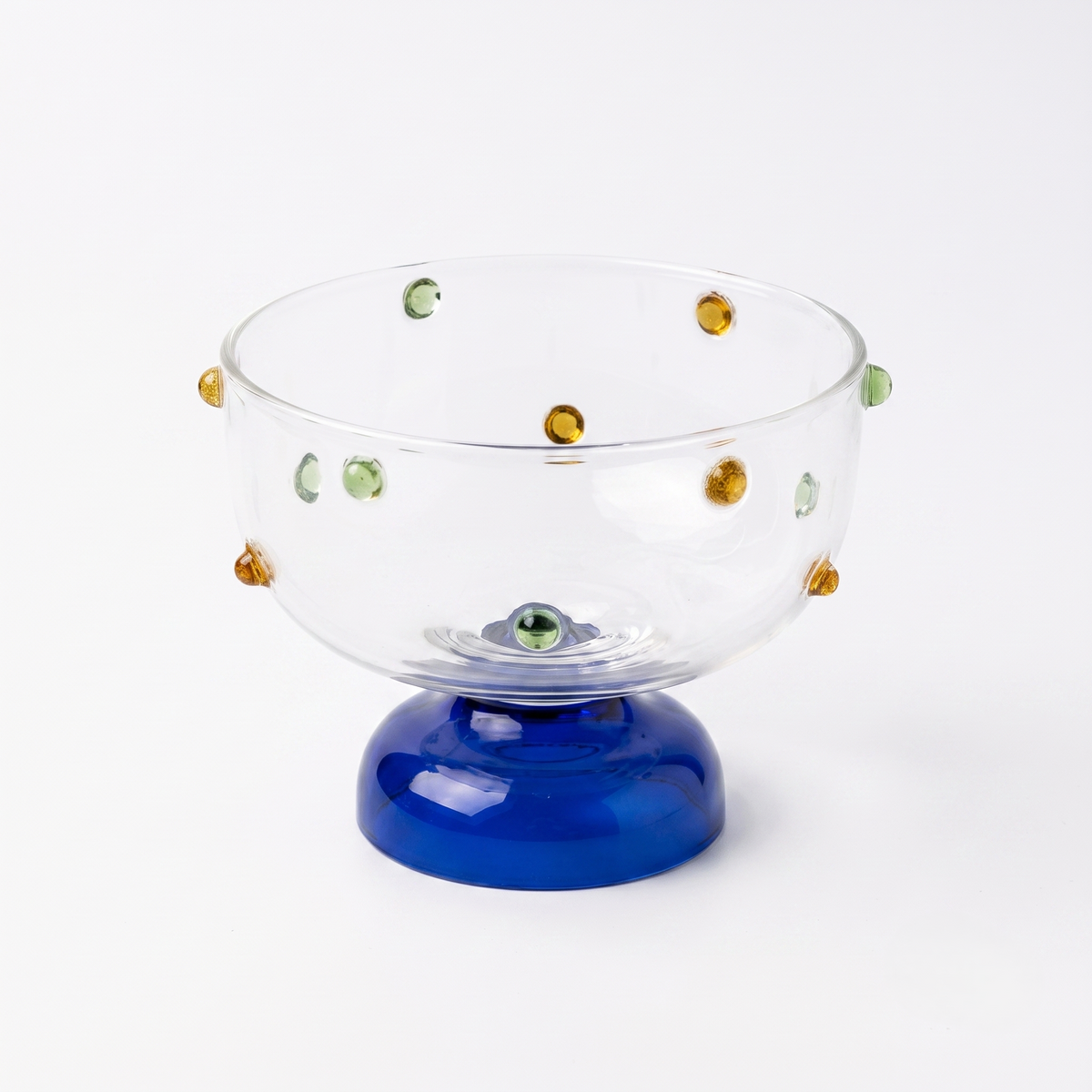 Blue Borosilicate Glass Dessert Bowl | Confetti Dot Rim | Set Of 2