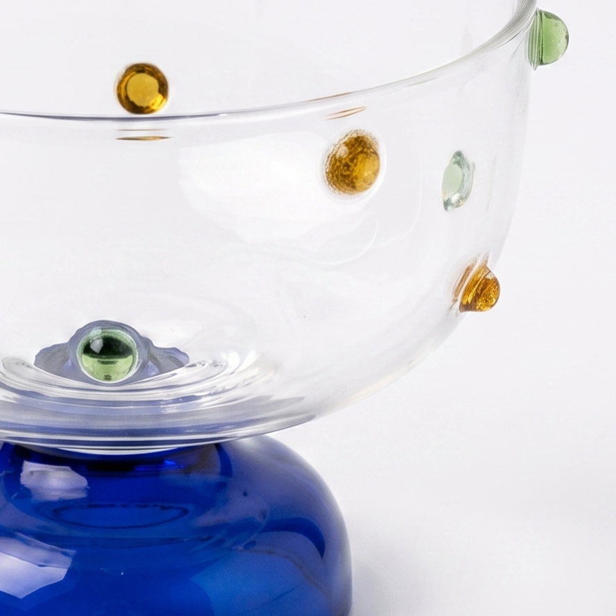 Blue Borosilicate Glass Dessert Bowl | Confetti Dot Rim | Set Of 2