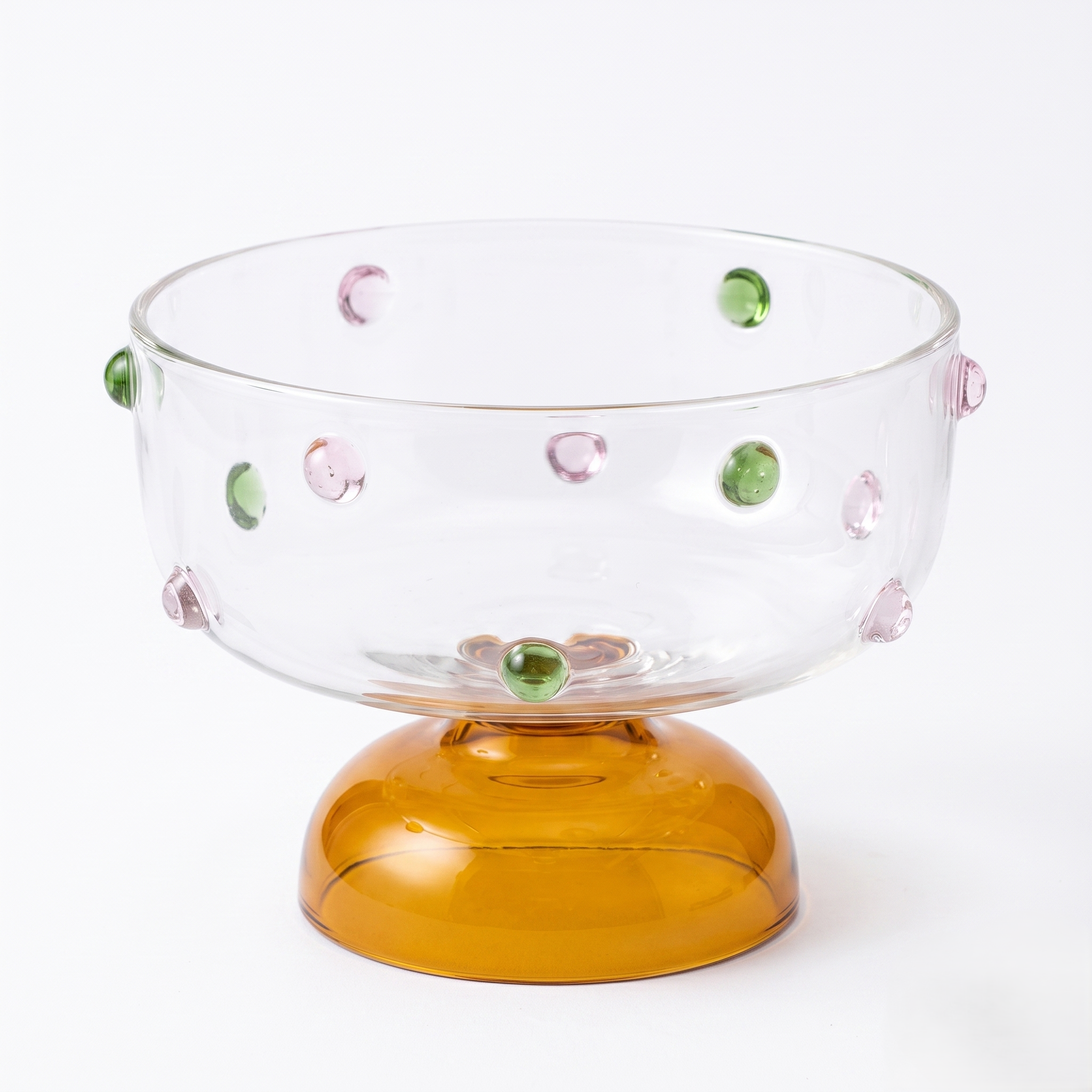 Amber Borosilicate Glass Dessert Bowl | Confetti Dot Rim | Set Of 2