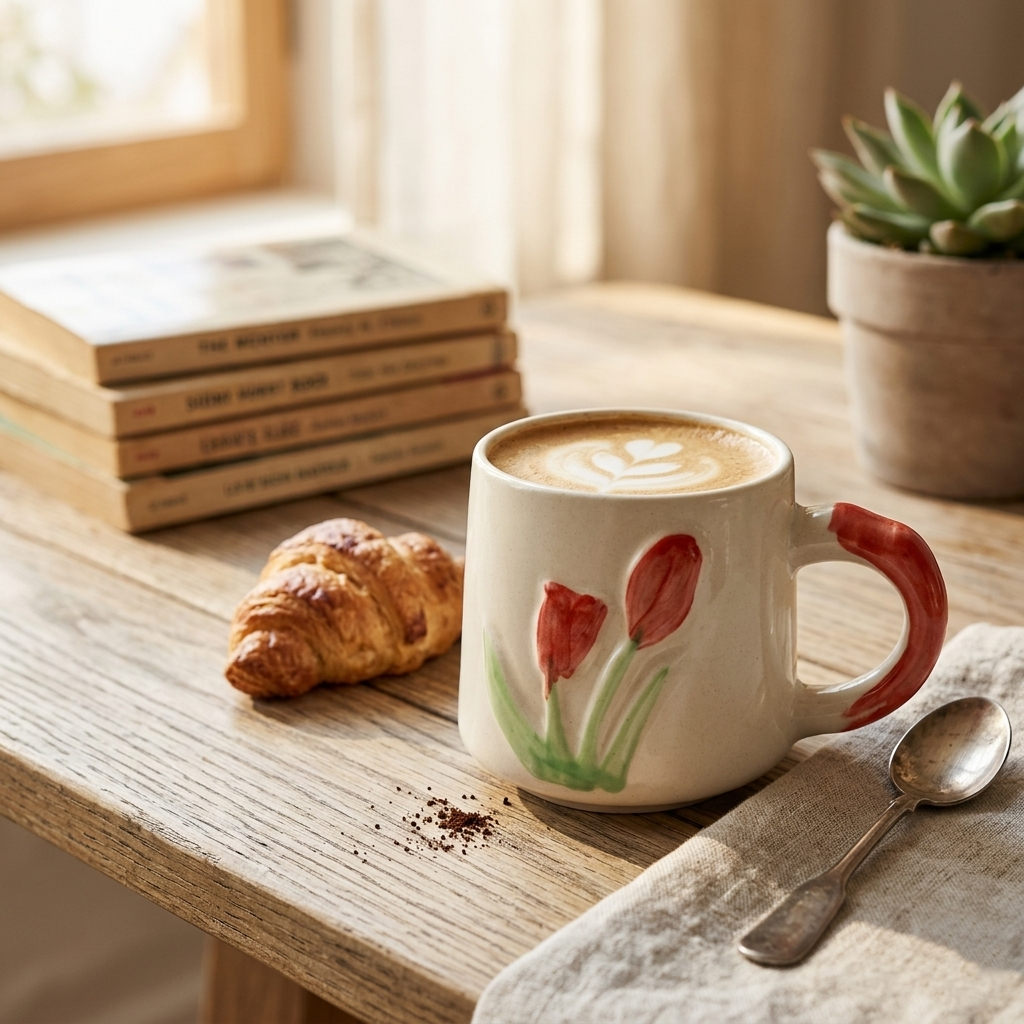 Spring Tulip Ceramic Mug - 3.8 x 3.5 Inches - Set of 4