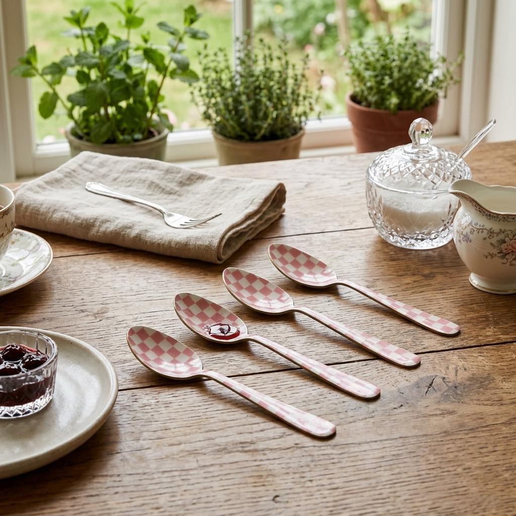 Pink Enamel Spoon Set – (Set of 4) , 5.4 x 1 Inches