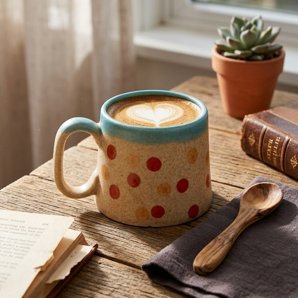 Polka Dot Ceramic Mug - Brown , 2.8 x 3 Inches - set of 4