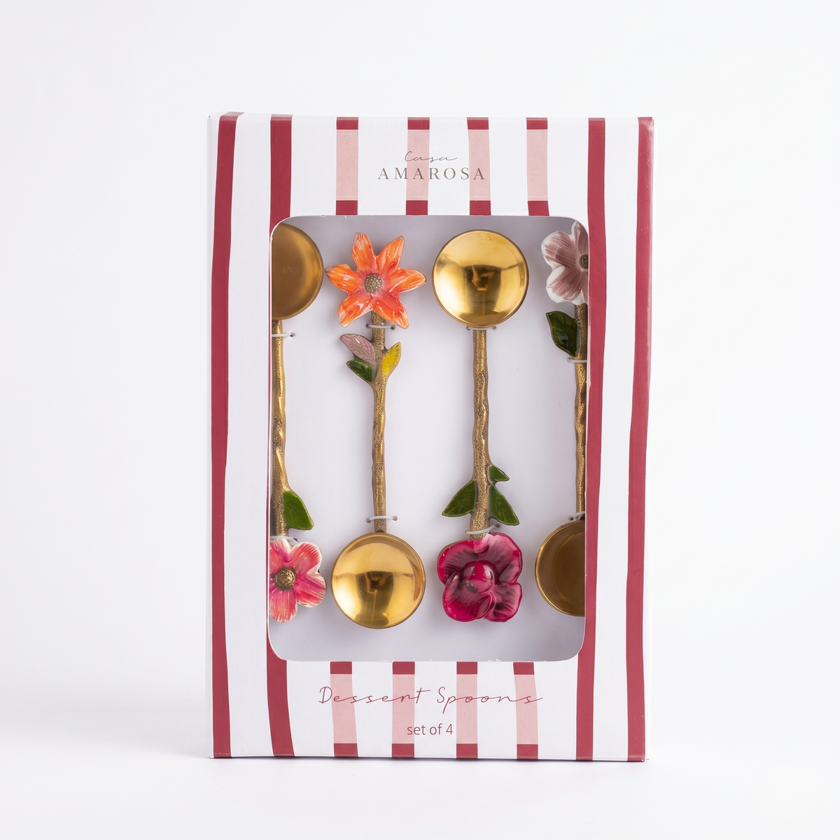 Floral Motif Teaspoon Set | Stainless Steel Spoons | 5 Inch | Set of 4