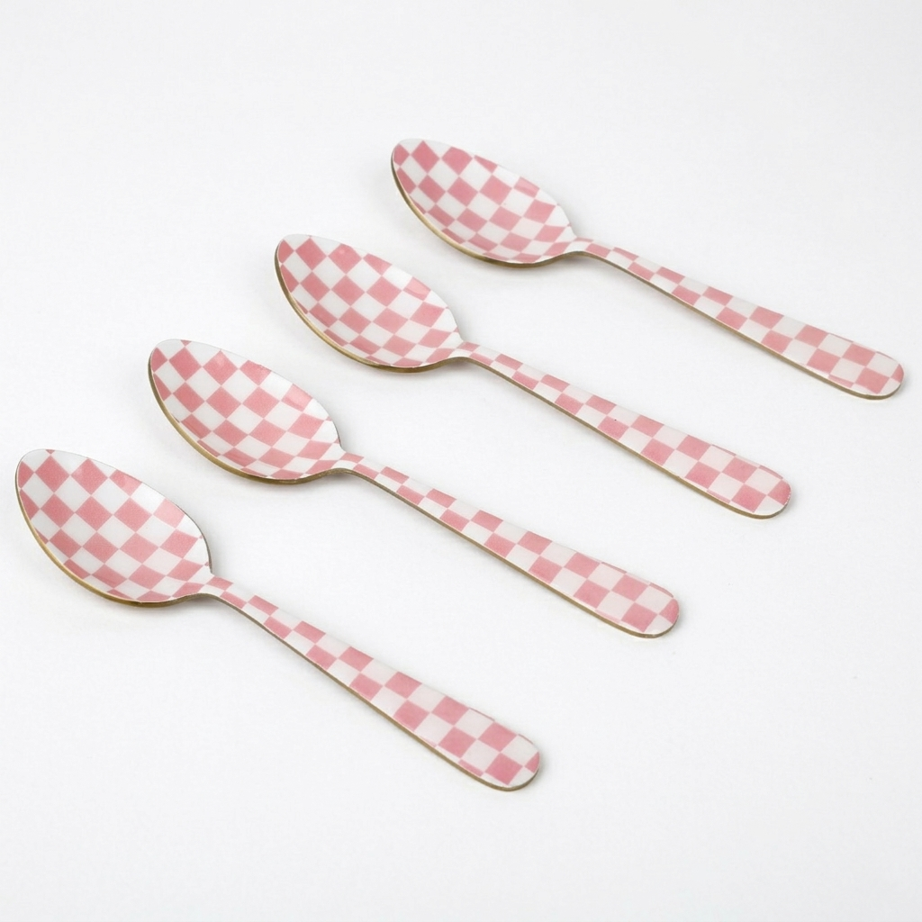 Pink Enamel Spoon Set – (Set of 4) , 5.4 x 1 Inches