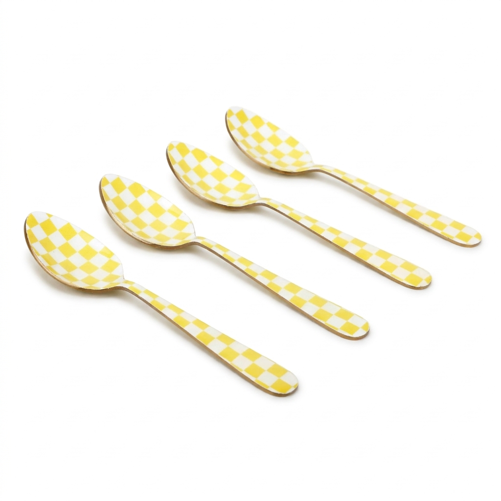 Yellow Enamel Spoon Set – (Set of 4) , 5.4 x 1 Inches